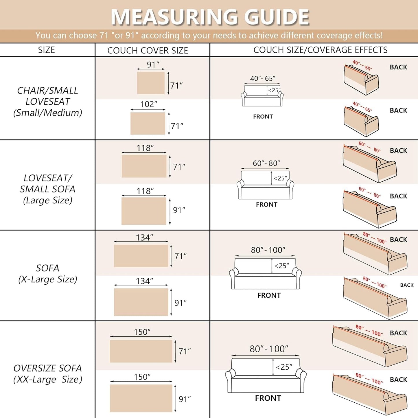 MYSKY HOME Sofa Cover, Couch Covers for Pet Couch Cover Reclining Couch Covers Loveseat Covers for 2 Cushion Couch Thick Durable Sofa Covers for Furniture Couch Cover, 71" x 102", Oat