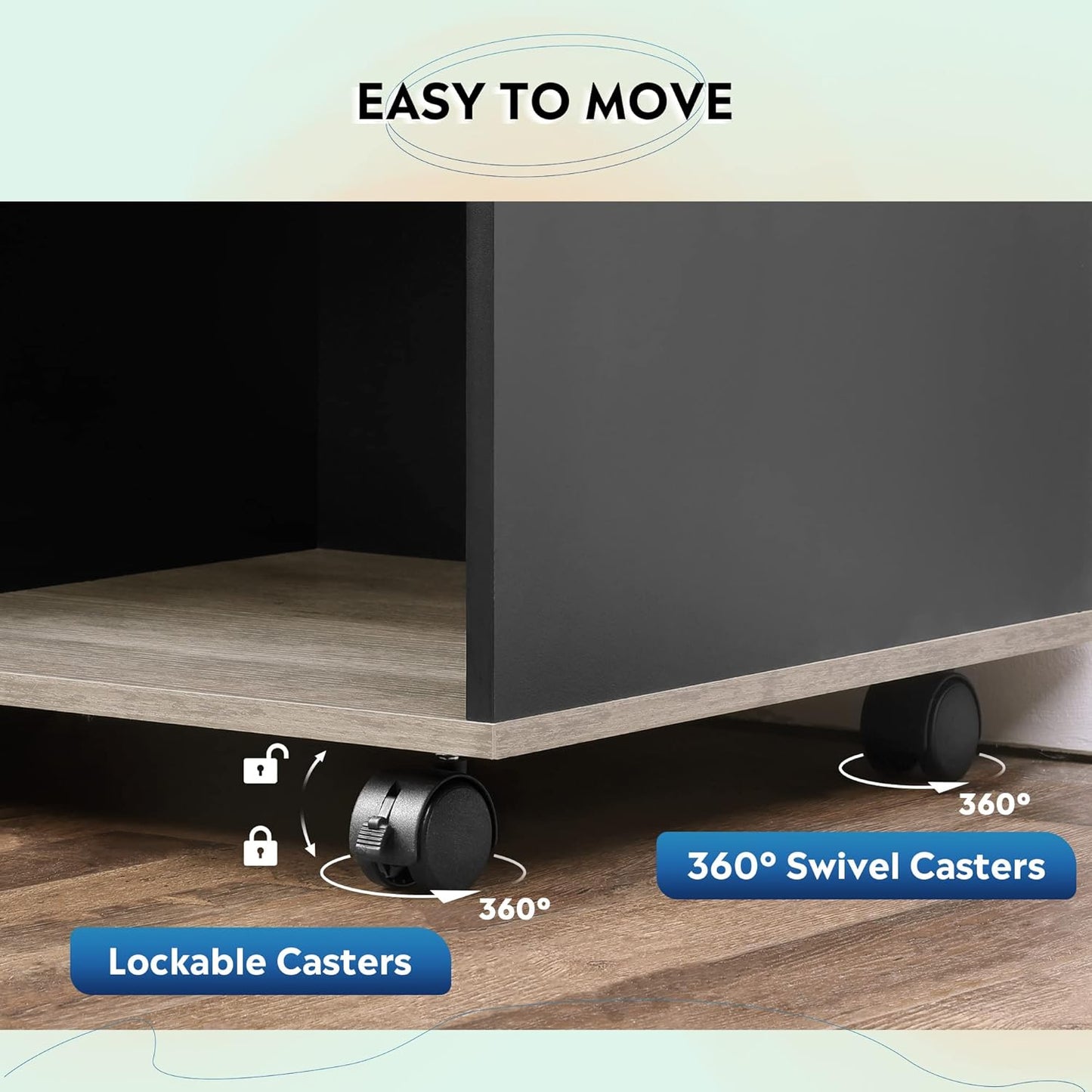 DEVAISE 3 Drawer Mobile File Cabinet, Wood Lateral Filing Cabinet, Printer Stand with Open Shelves for Home Office, Greige