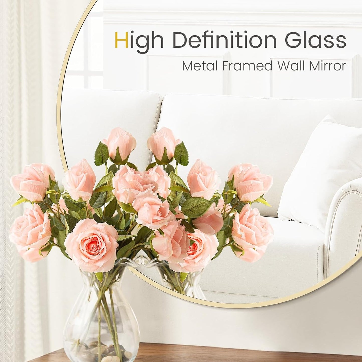 HOMECOOKIN Round Wall Mirror 28" Gold Circle Mirror for Bathroom with Metal Framed, Round Gold Mirror for Wall Decor, Vanity, Entryway Living Room