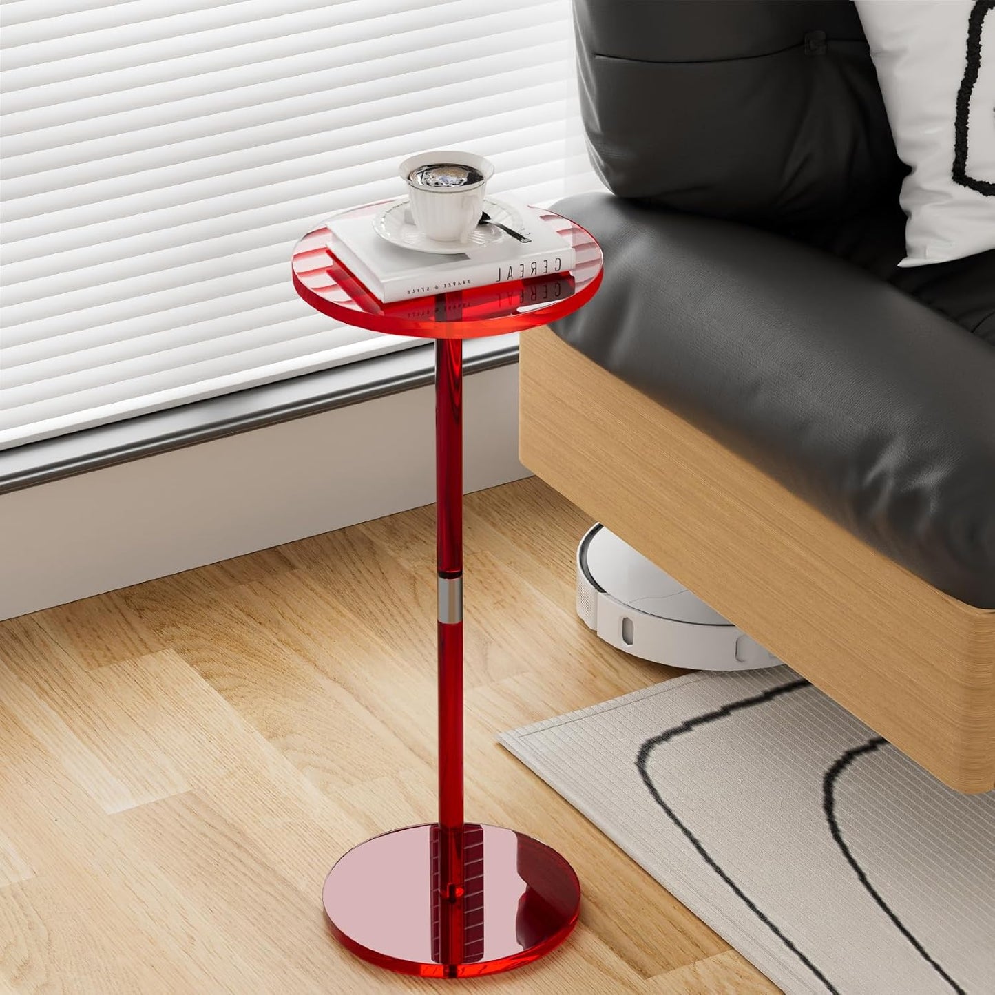 Acrylic Side Table for Small Spaces, Clear Drink Table, 10" L x 10" W x 21.3" H, Round End Table for Living Room, Bedroom, Office, Easy Assembly