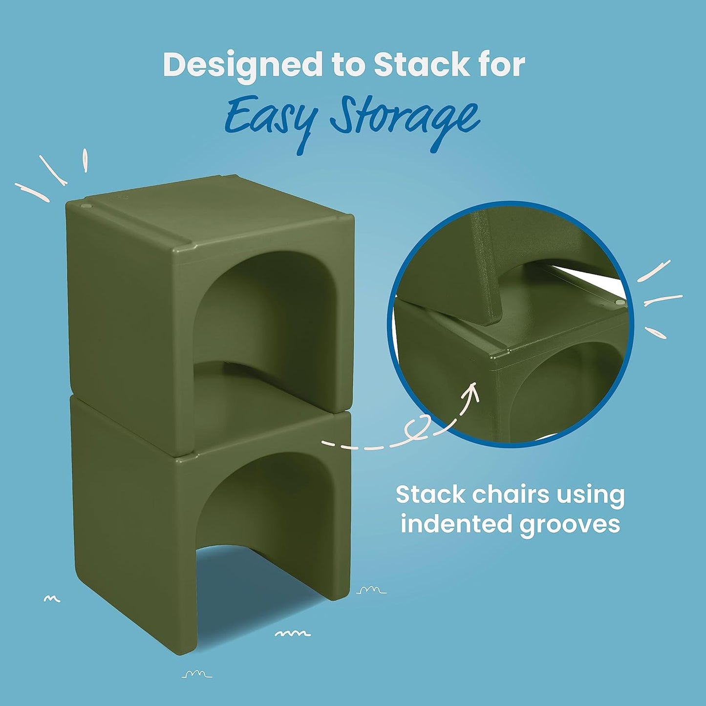 ECR4Kids Tri-Me Table and Cube Chair Set, Multipurpose Furniture, Hunter Green, 3-Piece