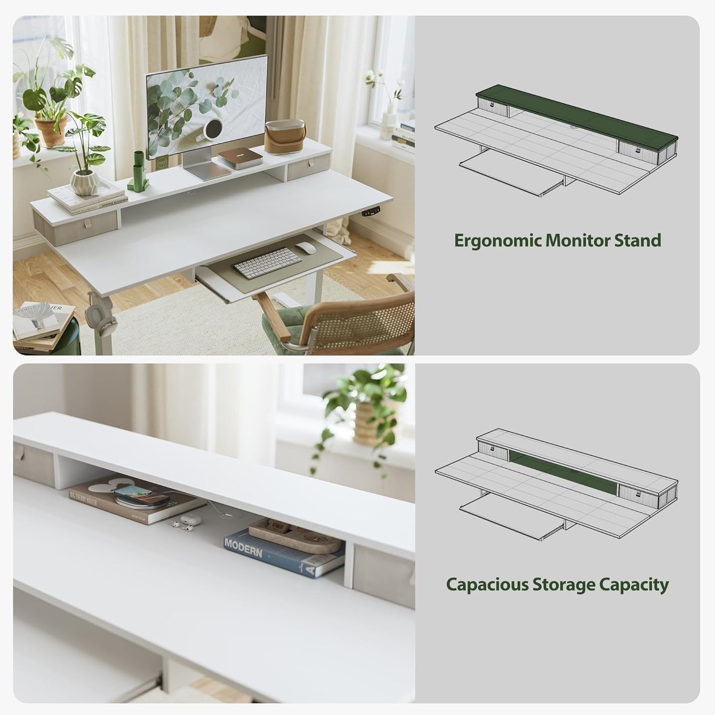 Agilestic Electric Standing Desk with 2 Drawers and Keyboard Tray, 48 x 23 Inches Ergonomic Adjustable Height Desk with Storage, Sit Stand Computer Workstation, White