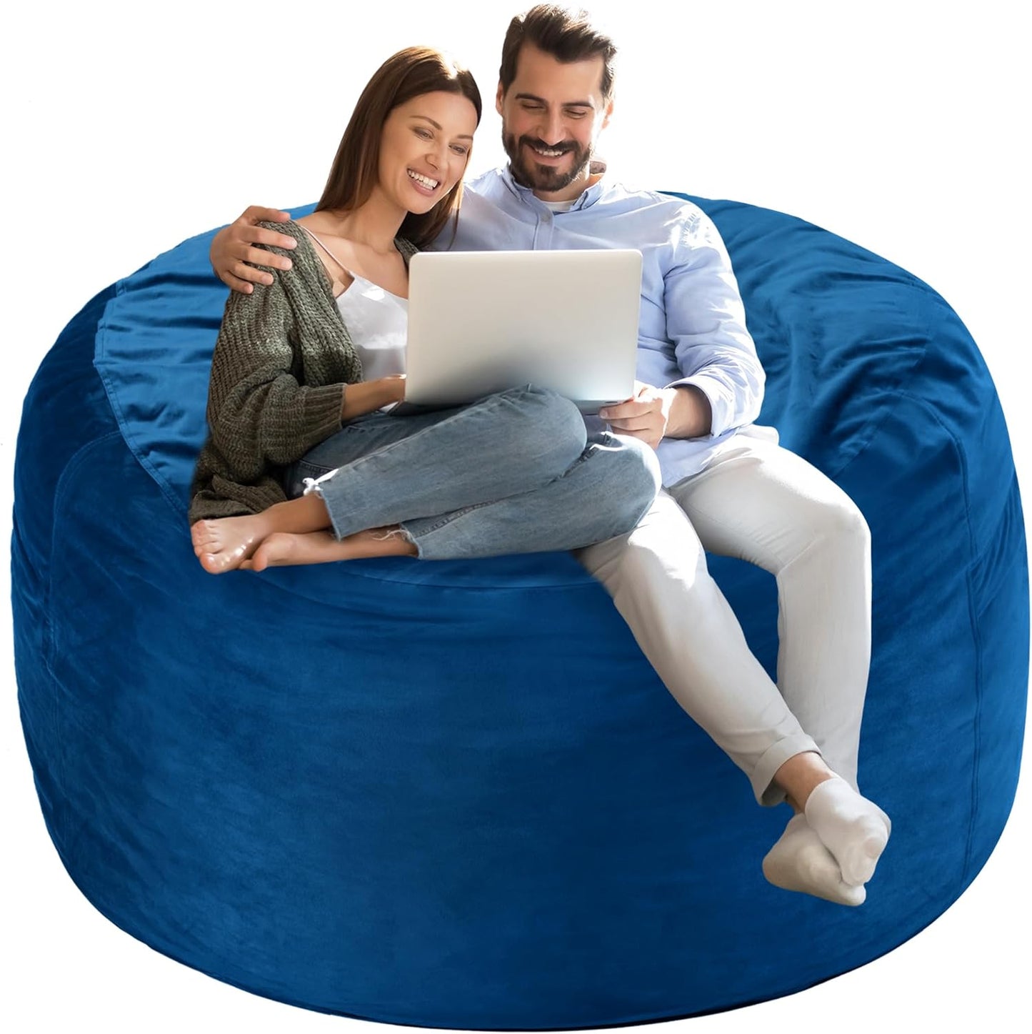 Homguava 4 FT Bean Bag Chair: 4' Bean Bags with Memory Foam Filled, Large Beanbag Chairs Soft Sofa with Dutch Velvet Cover-Blue