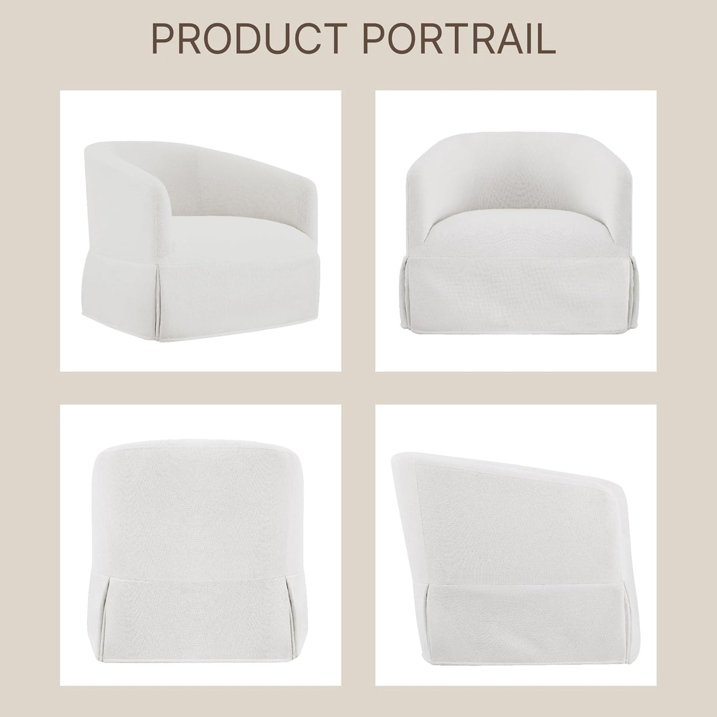 Swivel Accent Chair, 360 Degree Performance Fabric Armchair Modern Barrel Chairs Armchair for Living Room Bedroom Home and Office,Cream White