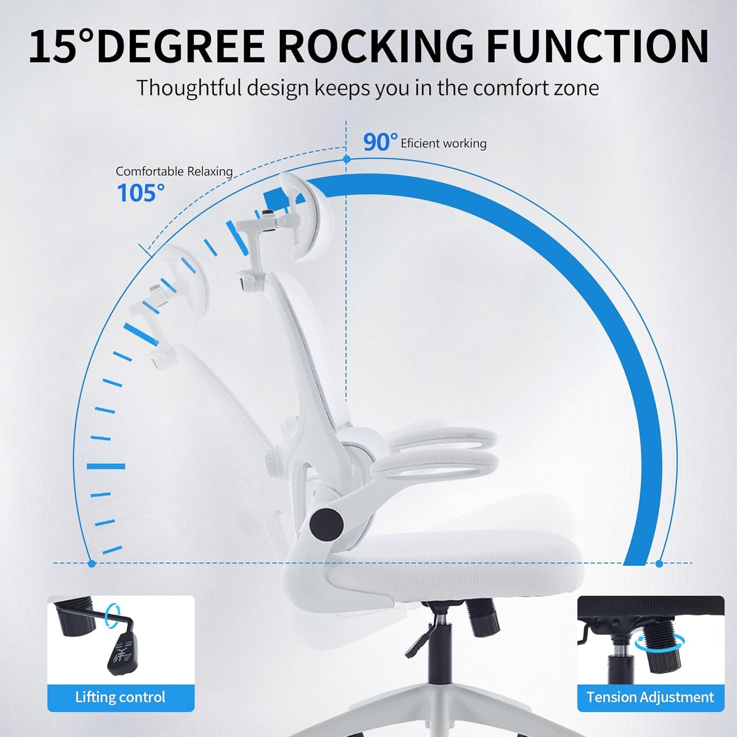 Ergonomic Mesh Office Chair, 400 lbs Capacity, High Back Desk Chair with Adjustable Lumbar Support, 3D Headrest, Flip-Up Armrests, and PU Wheels for Long Workdays and Home Office (White)