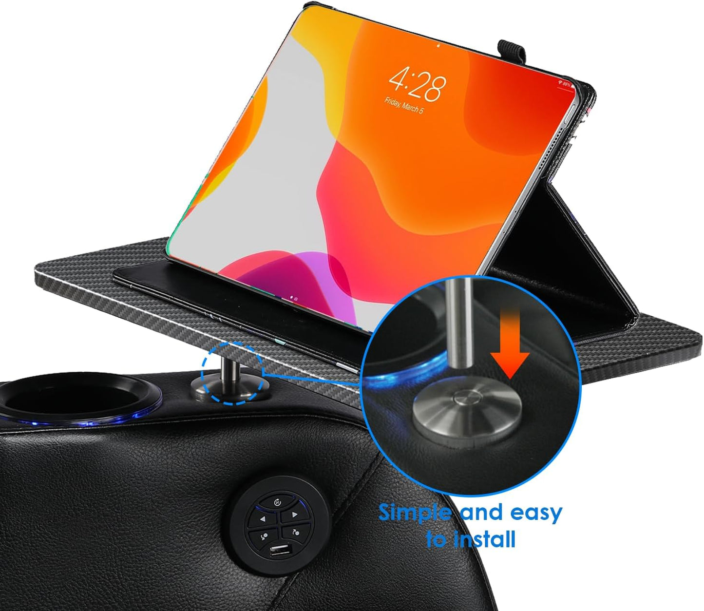 Home Theater Seating Series Swivel Tray Table Couch Carbon Fiber Pattern