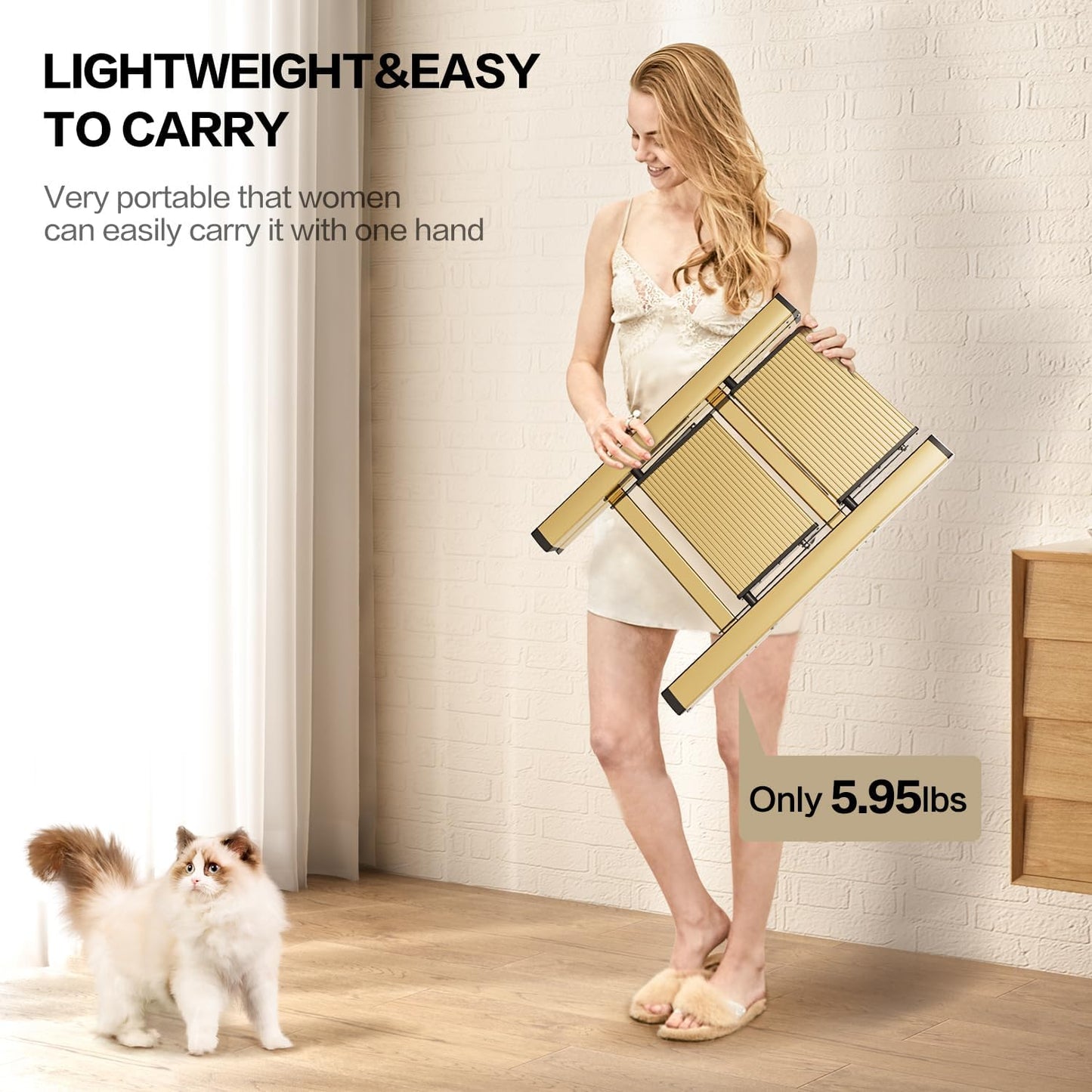 2 Step Ladder, Aluminum Lightweight Folding 2 Step Stool with Anti-Slip Wide Pedal,330lbs Capacity Steel Ladder for Household and Office(Gold)