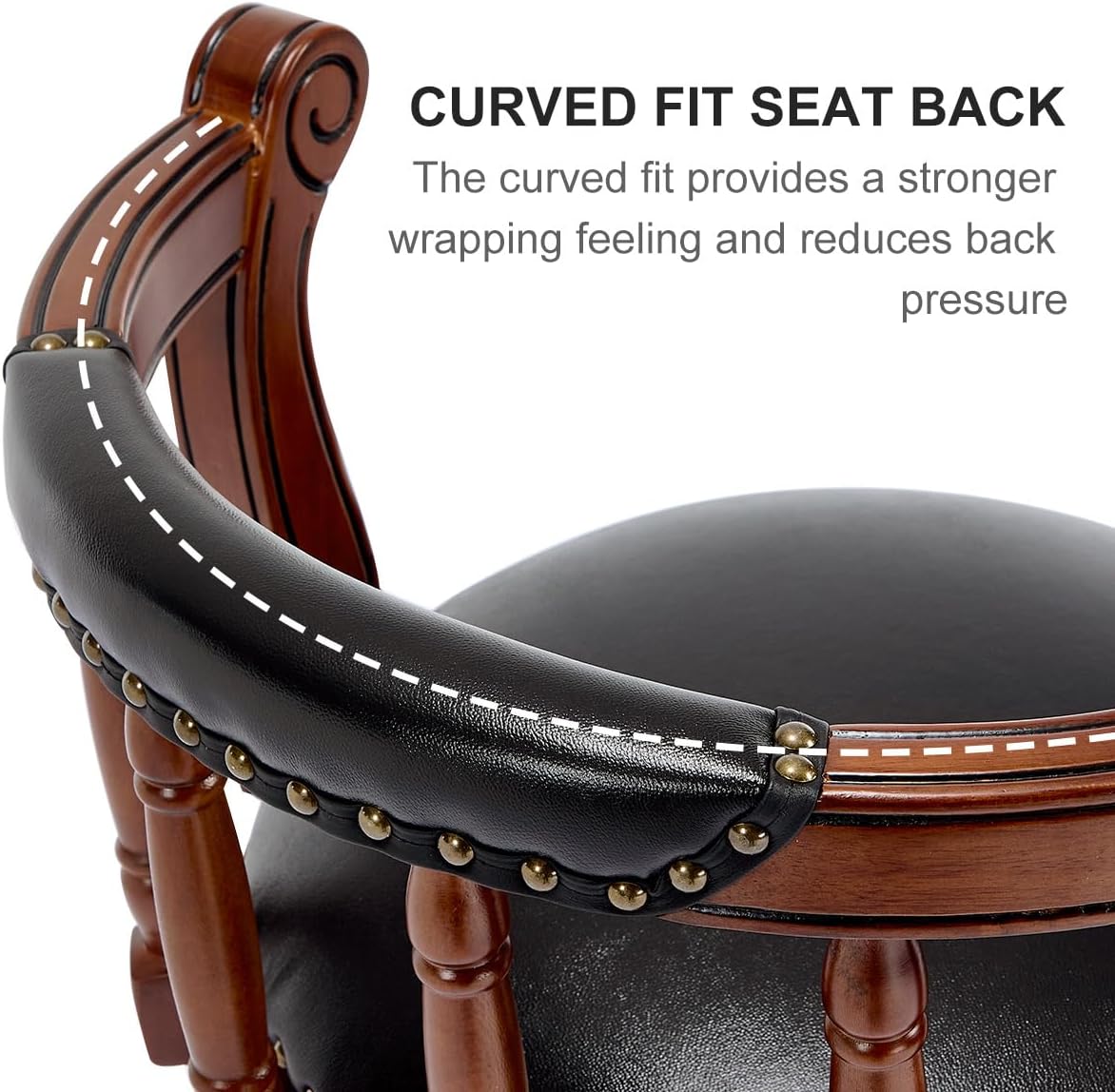 Cow top Leather Wooden Bar Stools, 360 Degree Swivel Bar Height Chair with Backs for Home Kitchen Counter, Morden Chair Barstools (Black, Counter Height-Seat Height 26”)