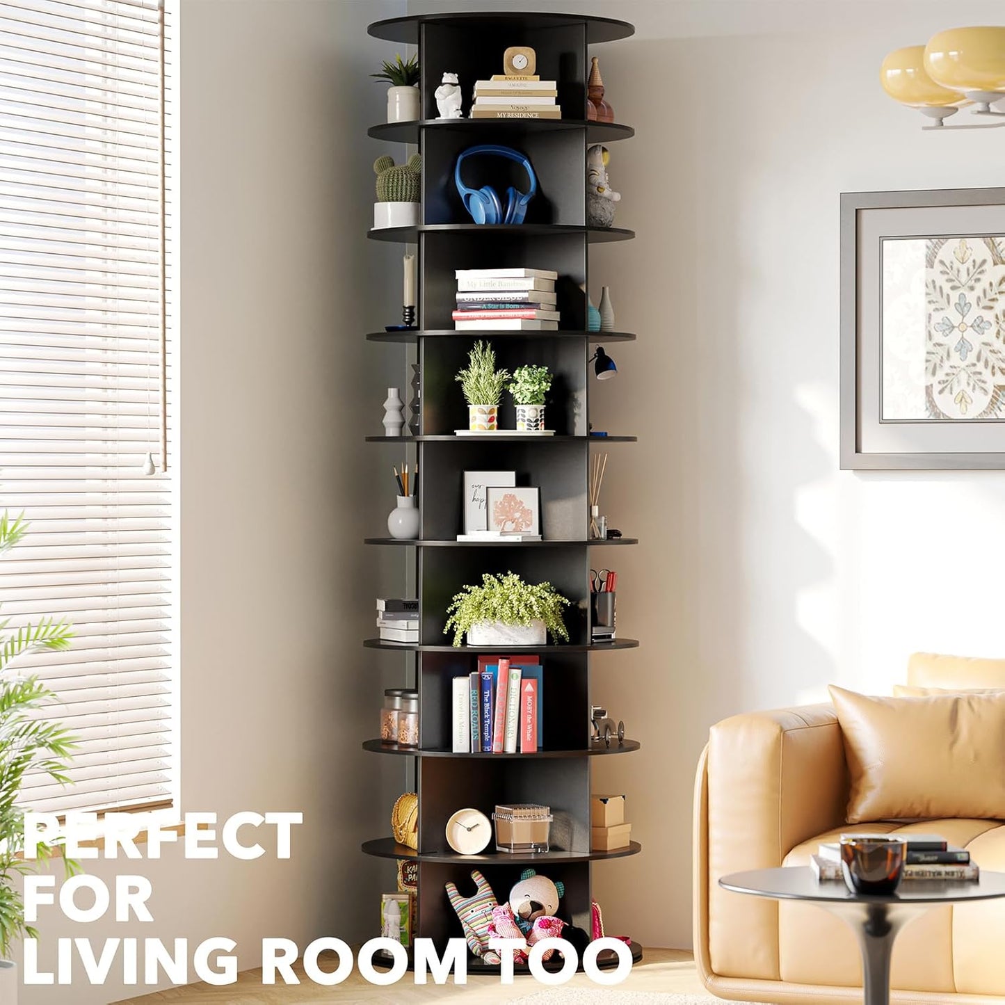 SpaceAid 9 Tier Rotating Shoe Rack Tower, Spinning Shoe Display Lazy Susan, Revolving 360 Shoe Rack Storage Round Carousel, Vertical Handbag Rotate Shoes Closet Organization (9-Tier Black)