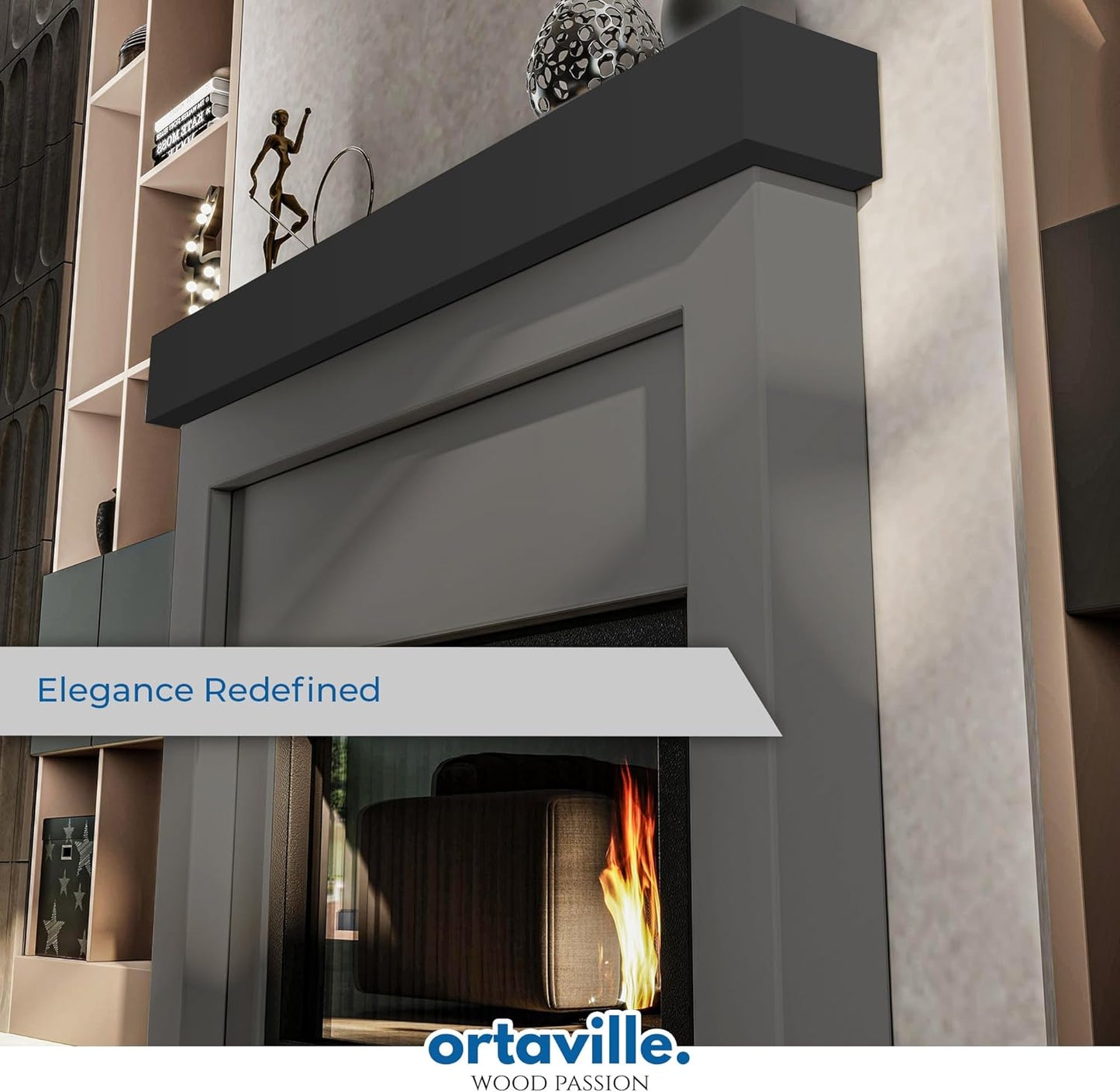 72" Floating Mantel Shelf - Modern White Fireplace Mantel with Matte Lacquer Finish for Living Room Elegance (72", Slate Grey)