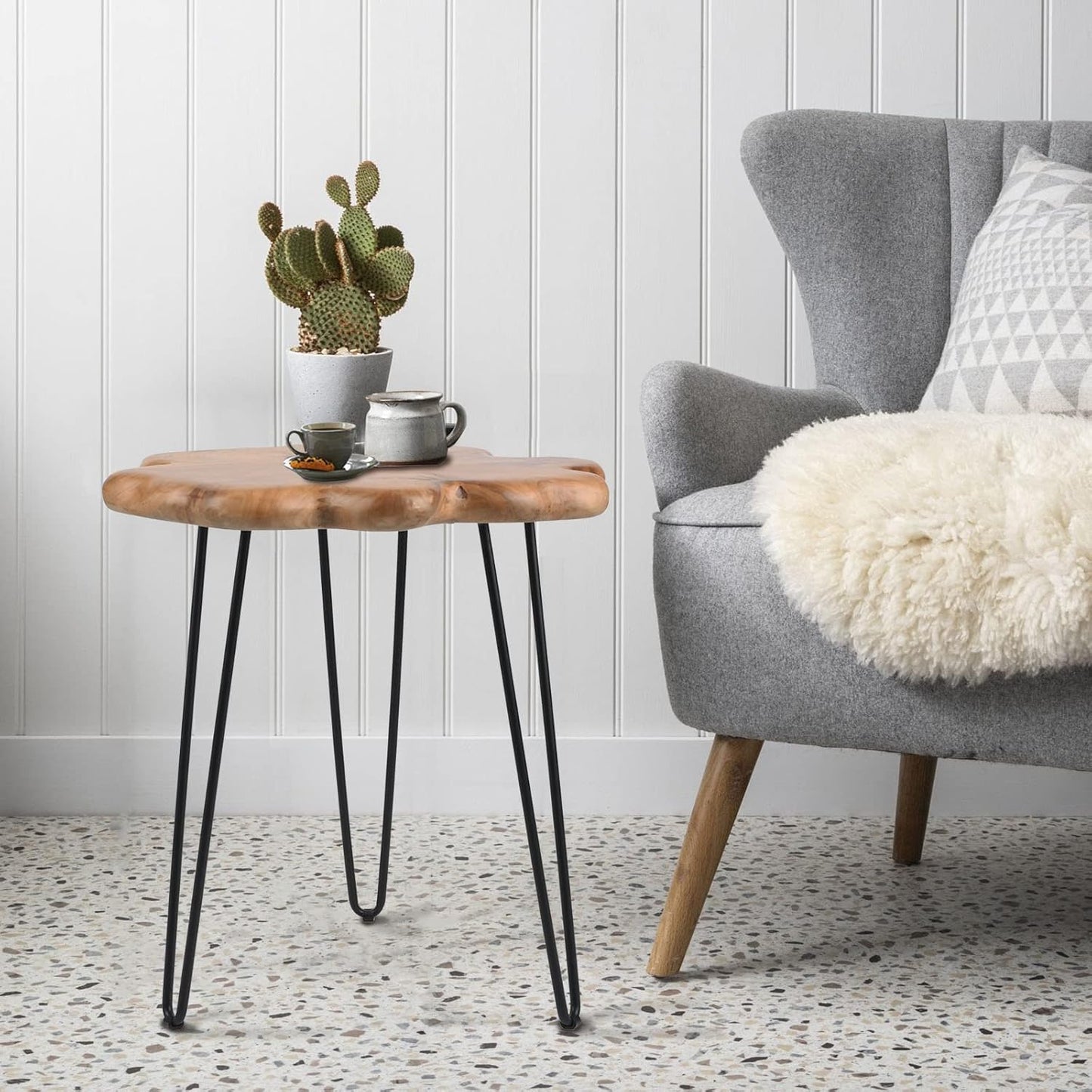 19.5 Inch Live Edge Side Table, Wood Freeform Small End Table with Waterproof, Rustic Accent Table Unique for Living Room, Bedroom, Home