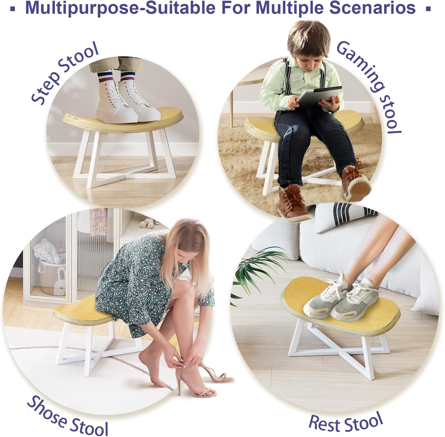 Wooden Step Stool,Foot Rest for Adult&Children,Short Stool for Under Desk, Small Bench for Living Room, Kitchen, Couch, Entryway