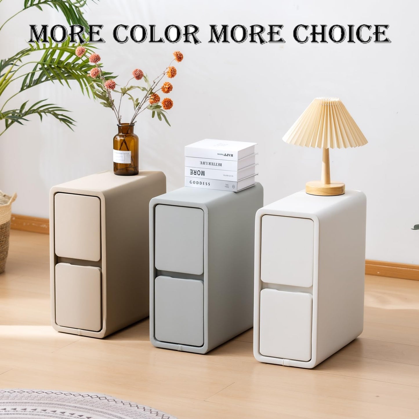 Narrow Nightstand, Solid Wood Night Stand, Slim Nightstands for Small Spaces, Couch, White Color 7.87in Wide