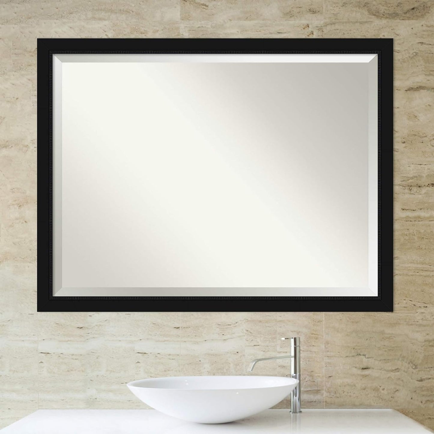 Amanti Art Black Bathroom Mirror for Over Sink, 33x43 Avon Black Rectangle Vanity Mirror, X-Large Casual Frame, Hangs Horizonally and Vertically, Bathroom Wall Decor, Beveled Edge
