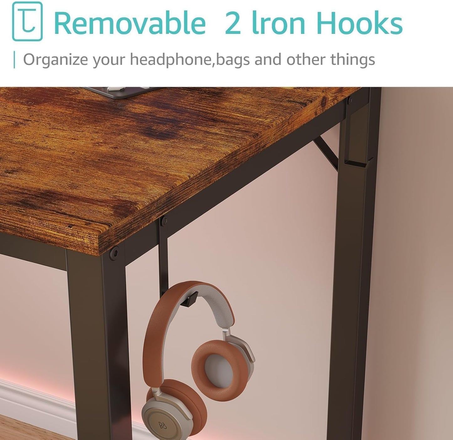 Lufeiya Computer Desk with Fabric Drawers - 55 Inch Long Study Work Writing Desk for Home Office Bedroom, Reversible Simple Modern Cute PC Desks with Drawer, Rustic Brown