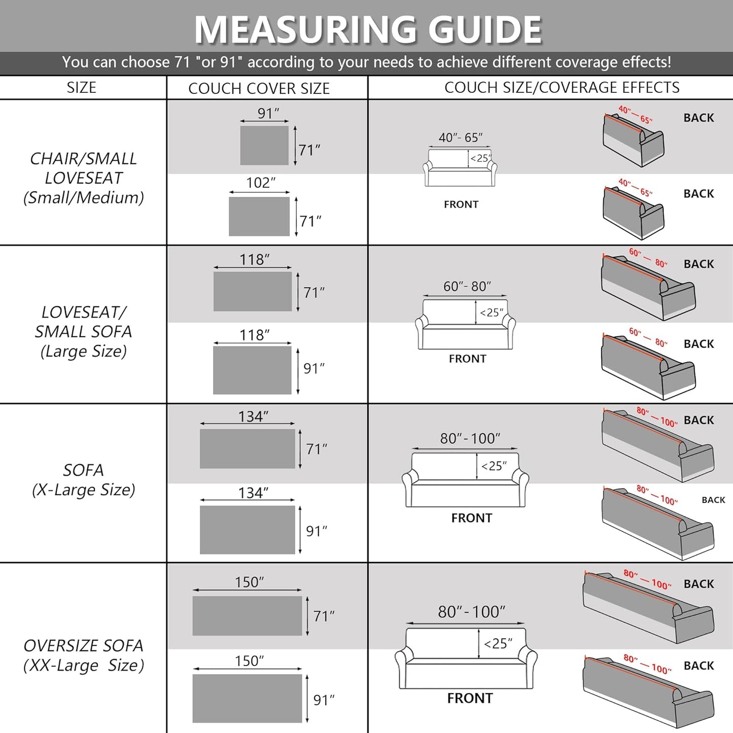 MYSKY HOME Black Couch Covers for Reclining Couch, Non-Slip Sectional Sofa Cover for Dog, Couch Covers for Sofa, Pet Couch Protector, Chair Covers Sofa Slipcovers Washable Furniture Covers, 71"x 91"
