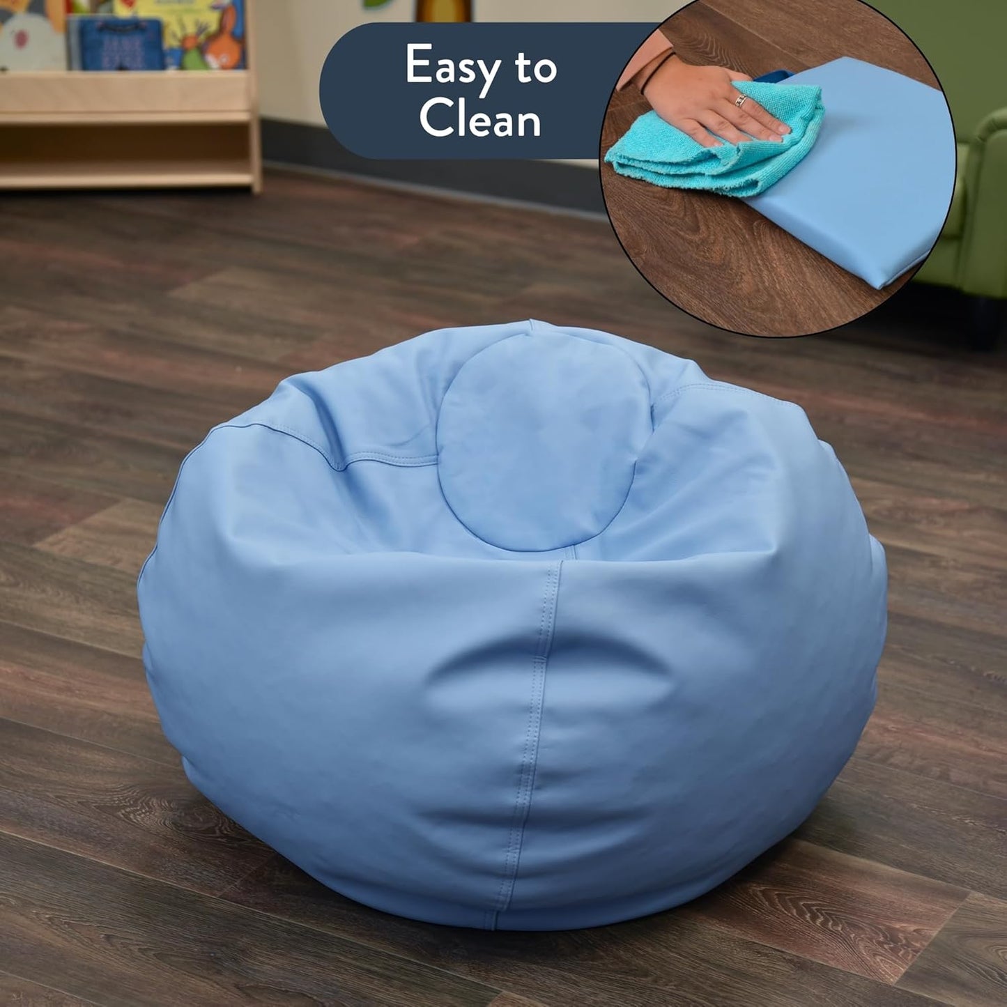 Children's Factory, CF610-076, 26" Go2 Bean Bag, Sky, Kids Flexible Seating for Reading Nook, Daycare, Playroom, Classroom, and Homeschool Furniture
