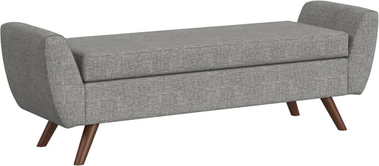 HomePop Modern Storage Bench with Wood Legs Home Décor|Bench with Storage for Living Room & Bedroom - Gray Woven