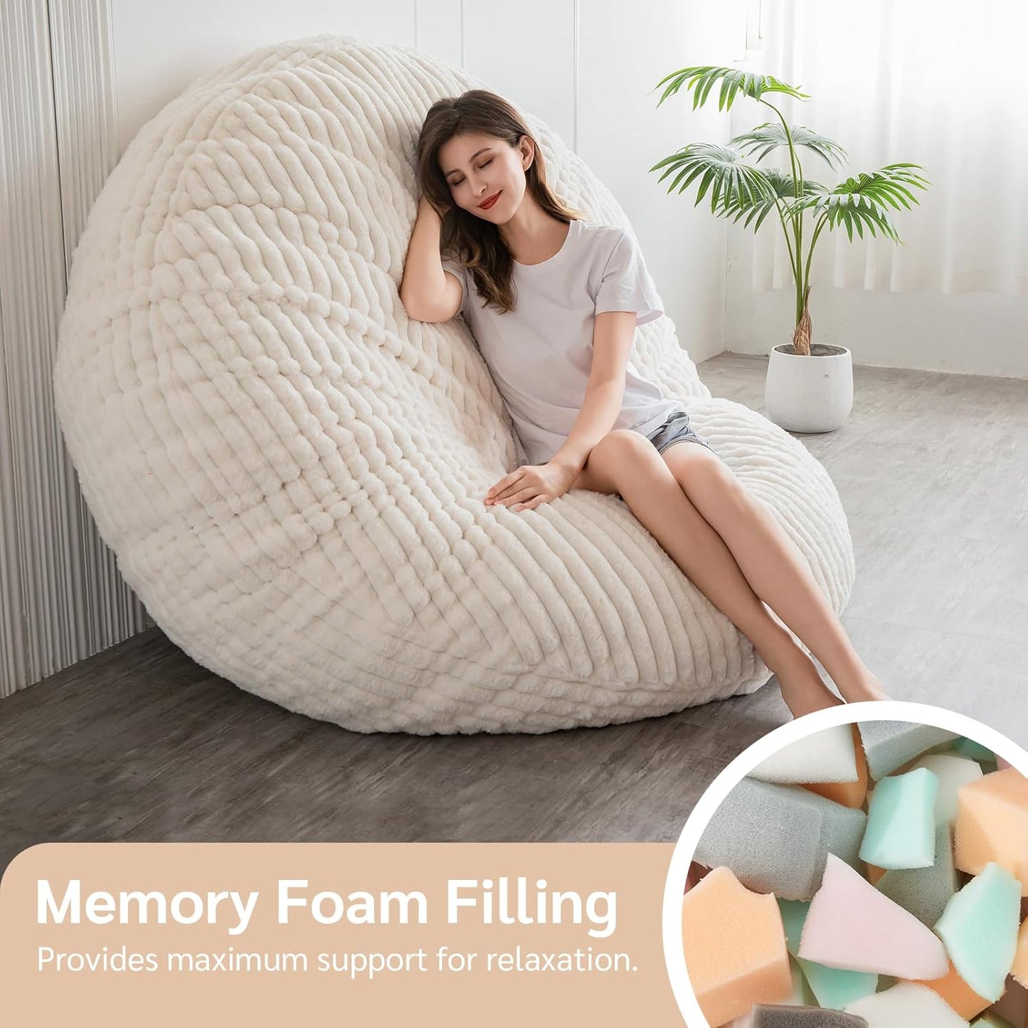 BYBYME 3 in 1 Bean Bag Chairs, Bean Bag Bed for Adults High-Density Foam Filling, Convertible Sofa Bed Faux Fur, Giant Bean Bag Chairs for Adults