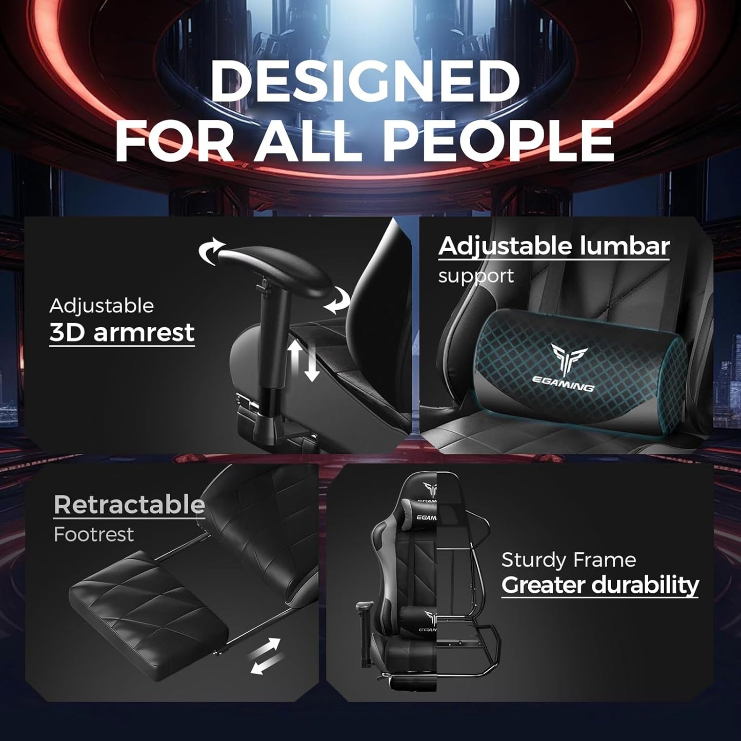 Gaming Chair with 3D Adjustable Armrests, Cow Print Design, Ergonomic Office Chair with High Back, Computer Chair with Footrest,Comfy Diamond Stitching Sest, Game Chair for Adults