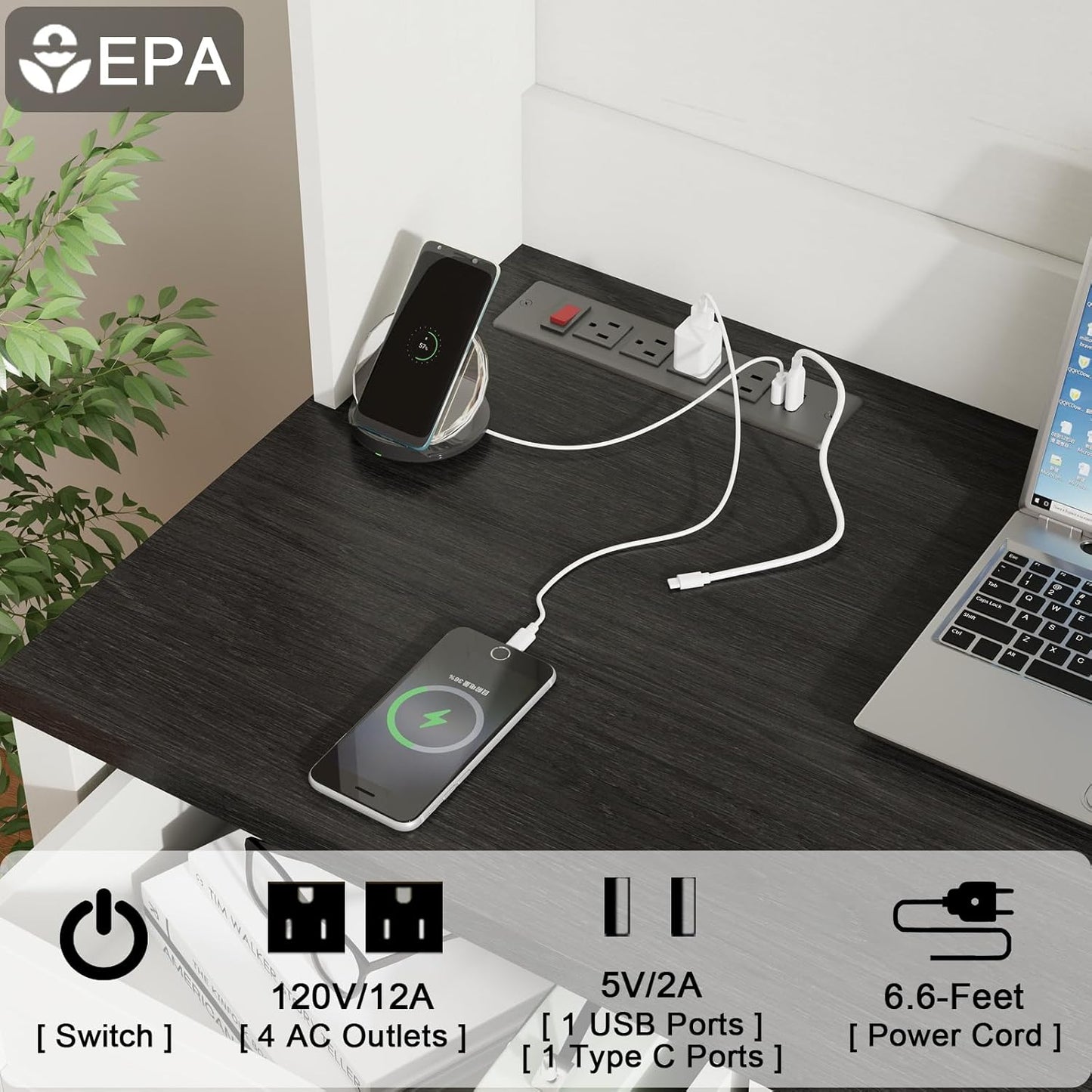 Farmhouse 67" H Executive Desk with Hutch,Office Table with 4 Drawers and LED Light, Computer Desk with Storage Cabinet & File Drawers and Charging Station, Wood Workstation for Home Office,Study