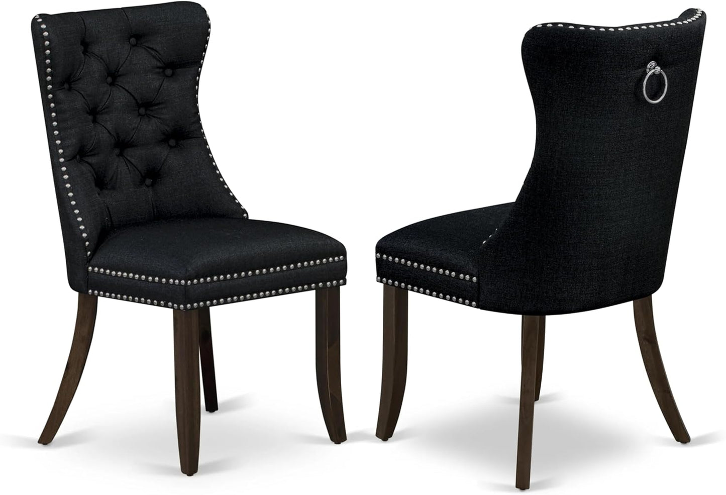 East West Furniture ANDA3-AWA-24 3 Piece Kitchen Table & Chairs Set Contains a Round Dining Table with Pedestal and 2 Polyester Fabric Padded Chairs, 36x36 Inch, Antique Walnut