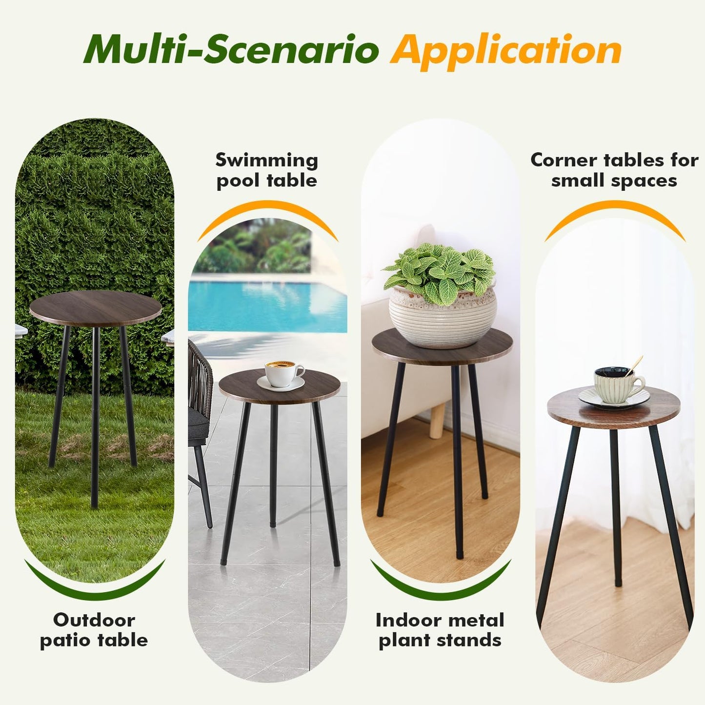 2 Packs Small Round Side Table 13.5" Outdoor Patio Round Accent Coffee Tables Indoor Corner Stand for Small Spaces Weather-Resistant for Balcony Plant Stand, Woodgrain