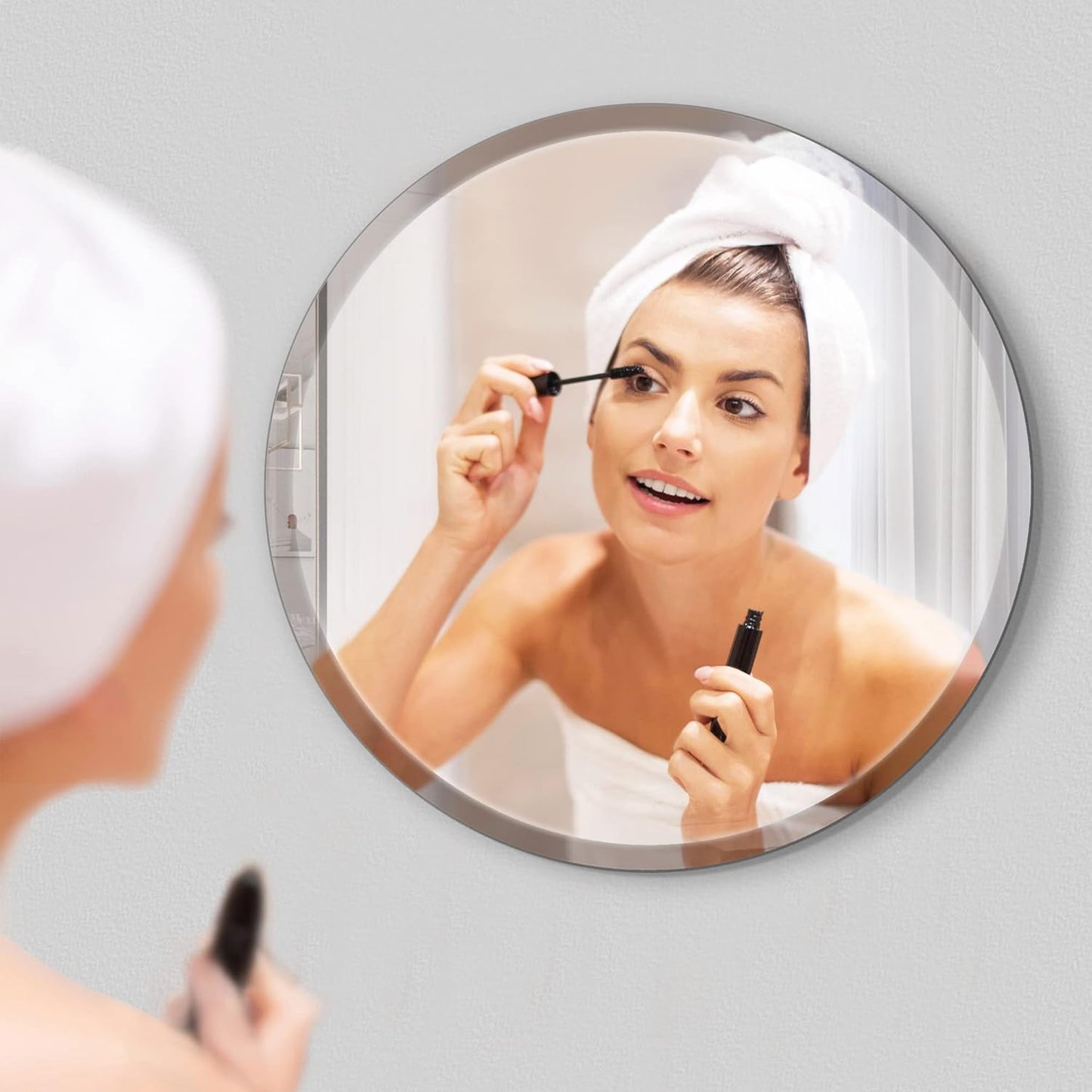 36" Frameless Beveled Round Mirror with 1" Edge for Bathroom, Entryways, Vanity, Wall Decor