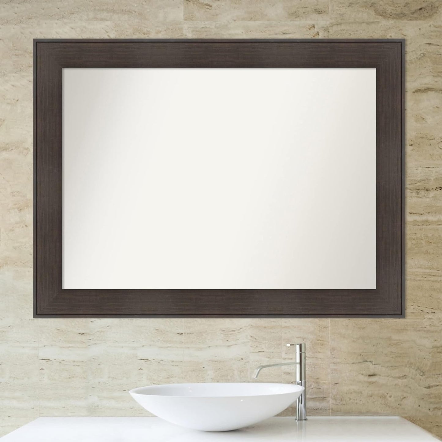 Amanti Art Brown Bathroom Mirror for Over Sink, 33x44 William Rustic Woodgrain Rectangle Vanity Mirror, X-Large Casual Frame, Hangs Horizonally and Vertically, Bathroom Wall Decor, Non-Beveled Edge