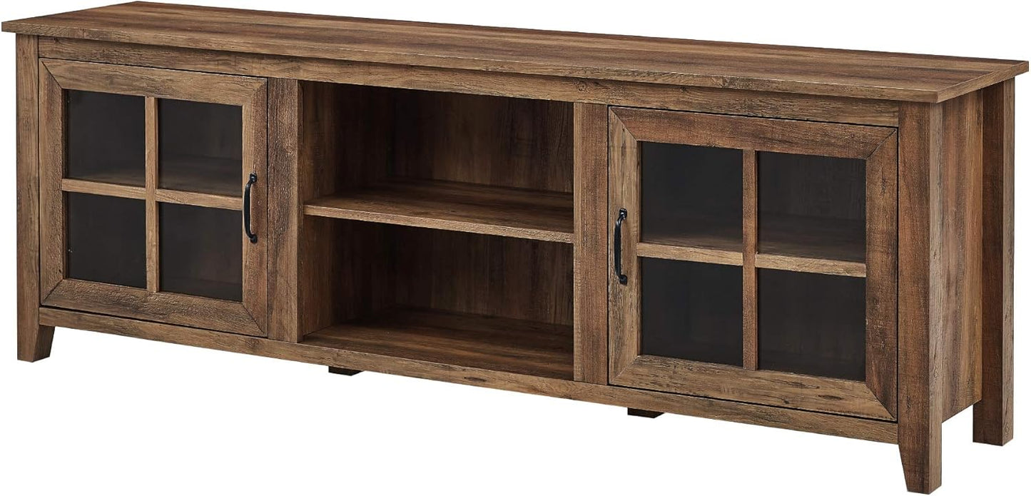 Walker Edison Portsmouth Classic 2 Glass Door TV Stand for TVs up to 80 Inches, 70 Inch, Rustic Oak