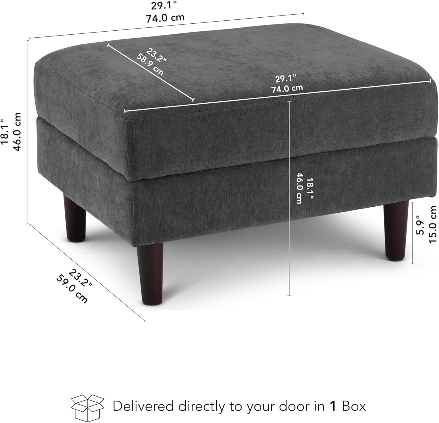 Bush Home Storage Ottoman with Tray, Living Room Furniture, Max Collection, Iron Gray Chenille Fabric