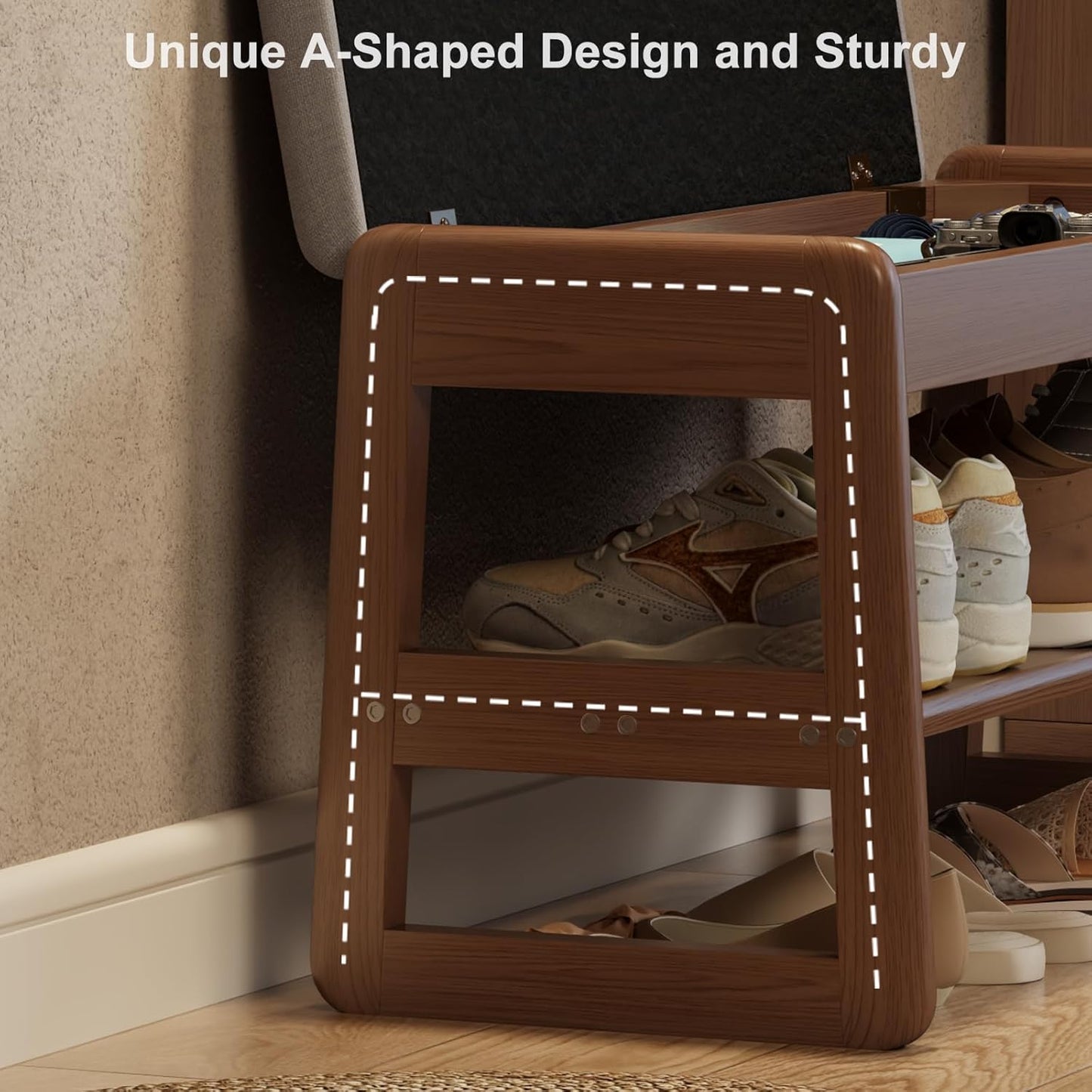 Small Shoe Bench with Cushion,2 Tiers Shoe Rack Bench with Flip-Top Storage,Wood Shoe Rack for Entryway(Walnut,23.62")