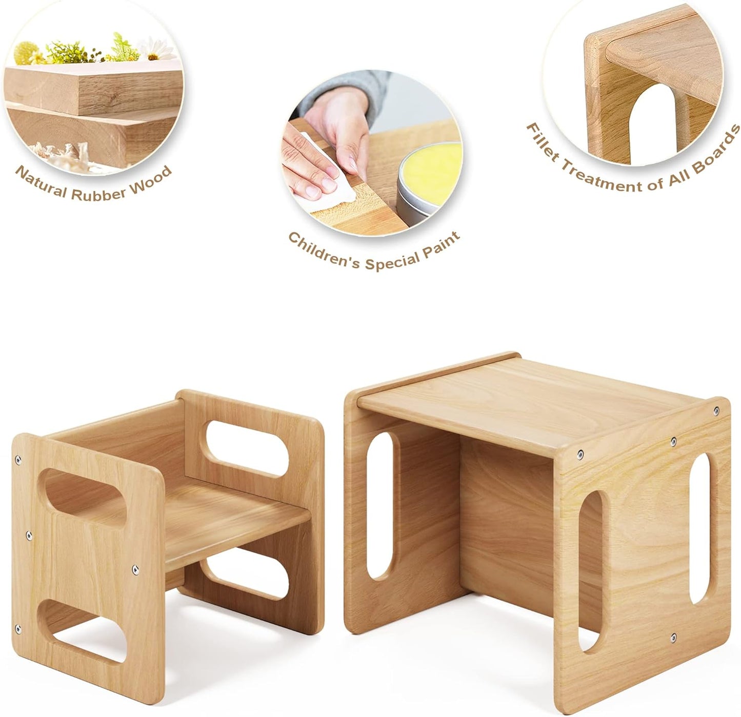 Montessori Weaning Table and Chair Set,Real Hardwood, Desk for Toddler Reading,Snack Time,Playroom,Activity Cube,Step Stool,1-3 Year Old Kids Montessori Furniture