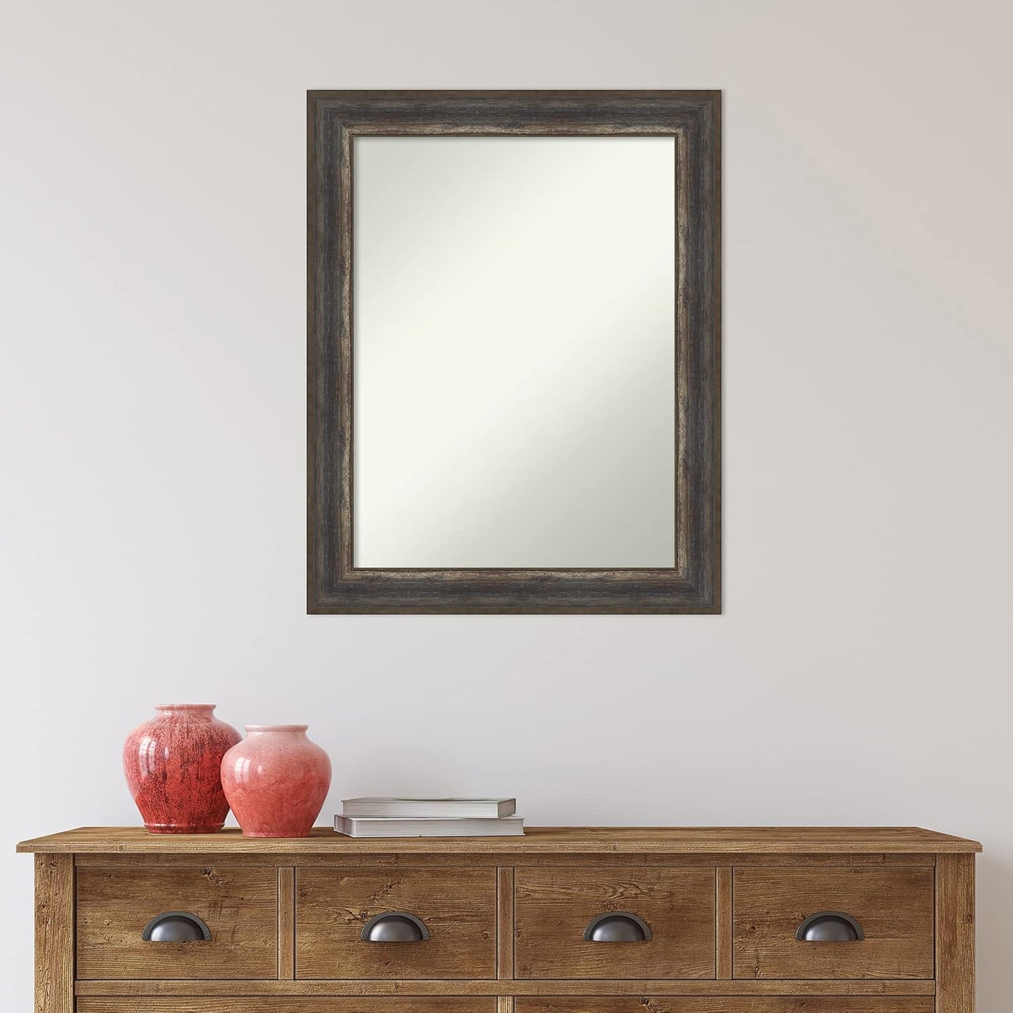 Amanti Art Brown Bathroom Mirror for Over Sink, 29x23 Alta Medium Brown Rectangle Vanity Mirror, Medium Country Rustic Frame, Hangs Horizonally and Vertically, Bathroom Wall Decor, Non-Beveled Edge
