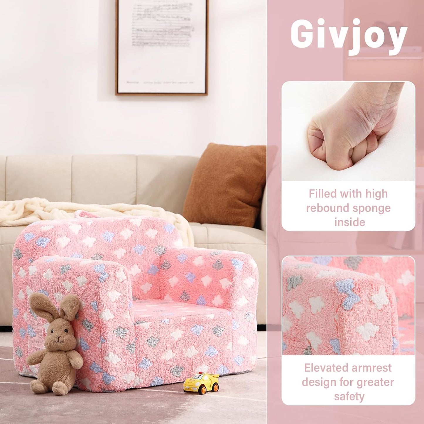 Toddler Chair – Plush Kids Sofa with Carry Handle, Comfy Convertible Lounger for Boys & Girls, Bedroom & Reading Chair