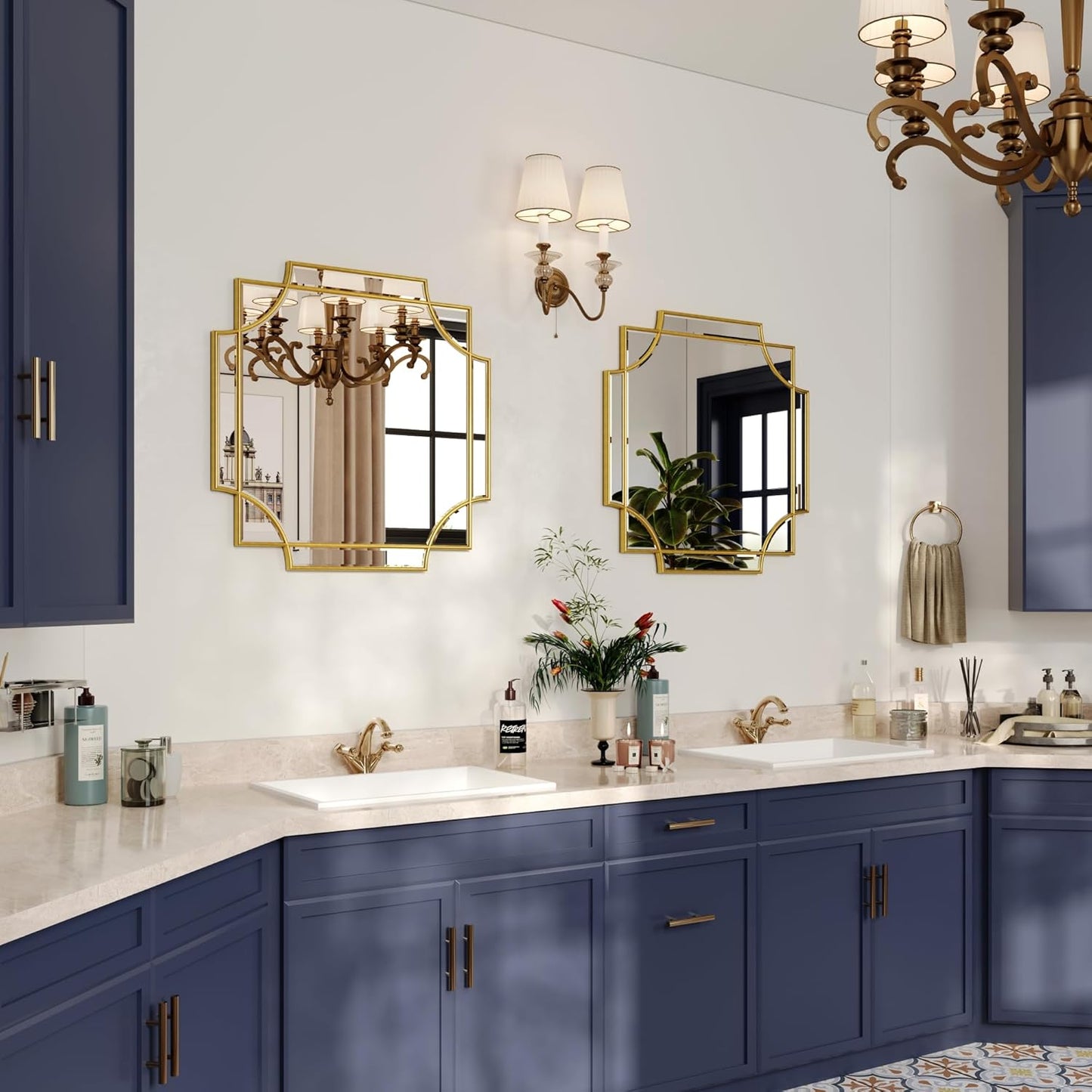 Kelly Miller Gold Framed Mirror for Wall, 26"x26" Gold Square Wall Mirror Vanity Mirror Decorative Mirror Beveled Wall Decor for Bathroom Powder Room Living Room Bedroom Bedside Table Entryway Hallway