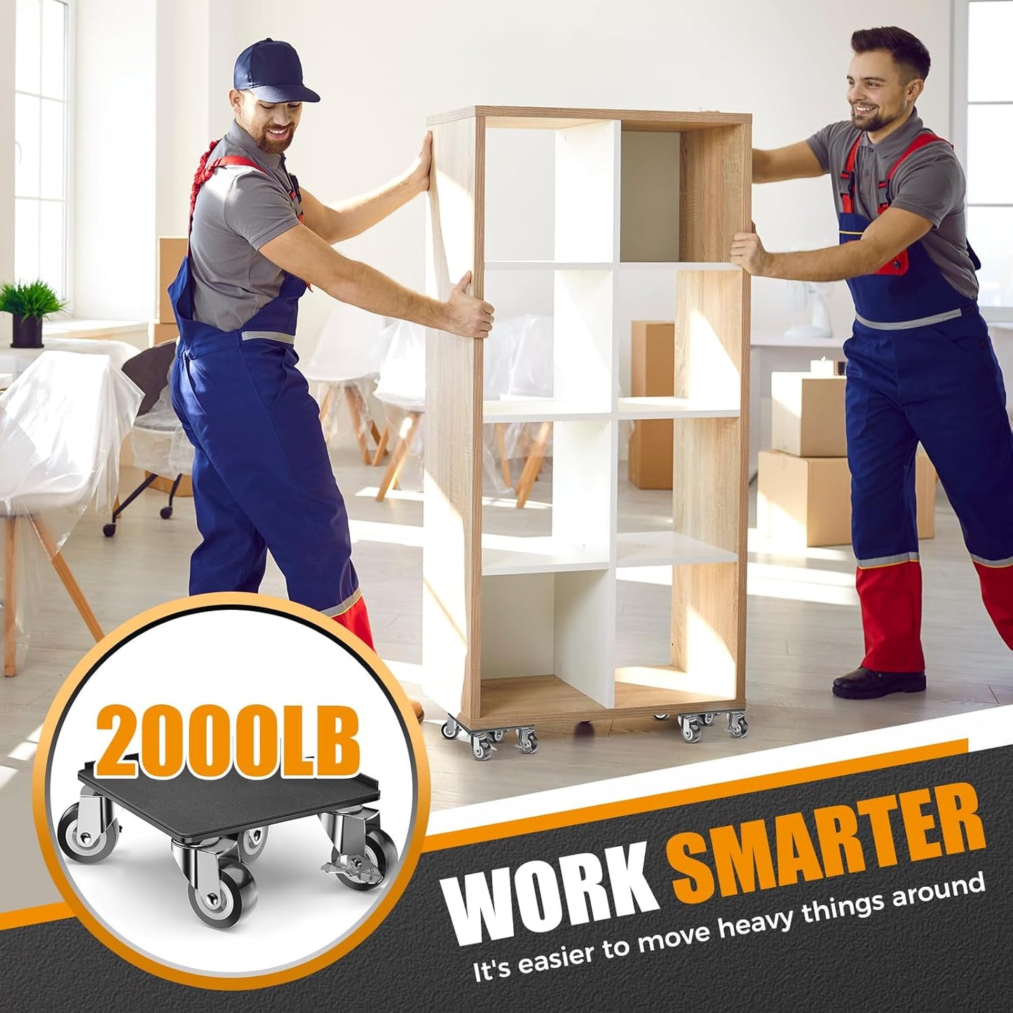 2000LBS Heavy Duty Furniture Dolly & Mover - 6.4" Carbon Steel Panel with 5X 360° Wheels, Non-Slip Sliders & Lifter for Sofa, Piano, Appliances (Black)