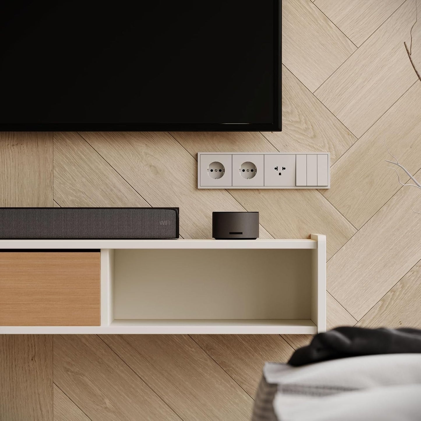 86'' Floating TV Stand,Wall Mounted TV Console,Floating TV Cabinet,Under TV Shelf for Bedroom Living Room(White)