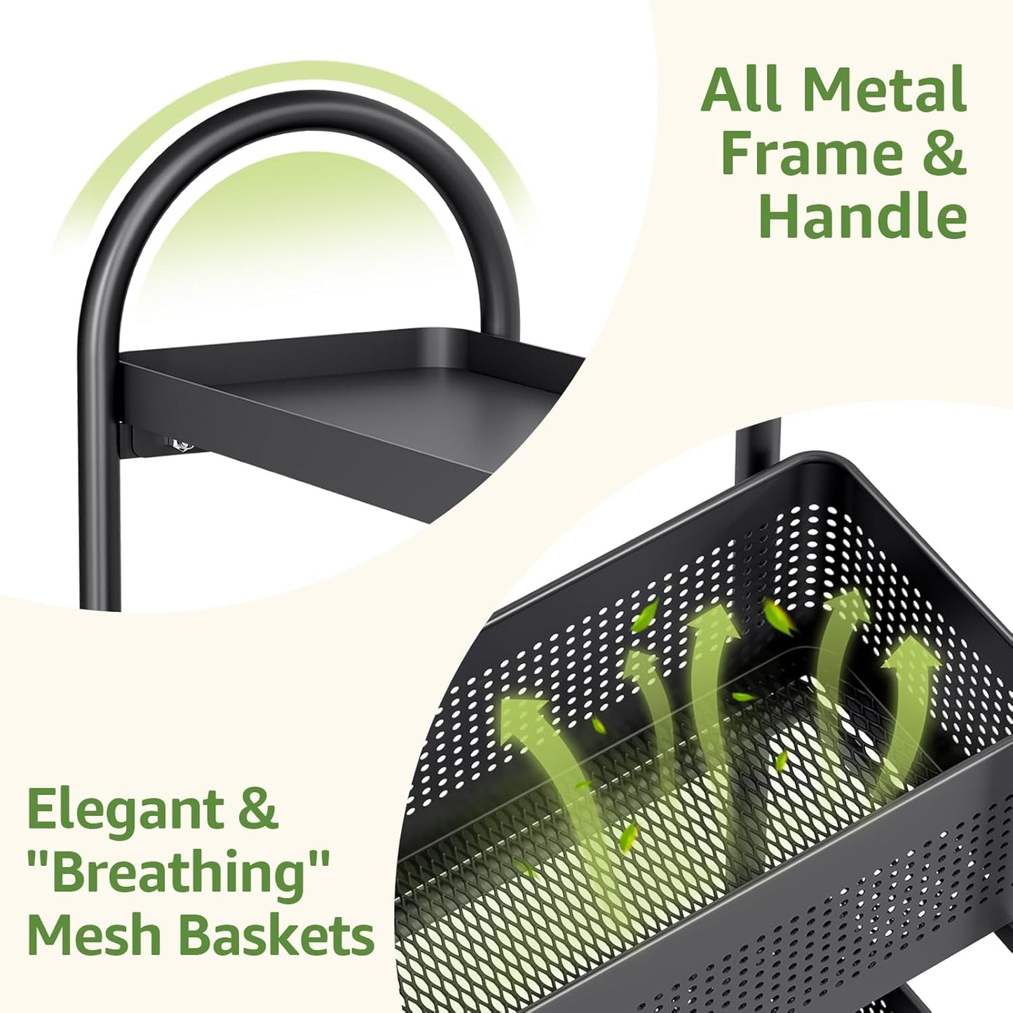 KINGRACK 4-Tier Slim Storage Cart with Pull Out Basket, Rolling Bathroom Organizer Utility, Metal Shelving Unit Slide Out, Lockable Wheels, Easy Assembly for Narrow Place, Kitchen, Laundry Room, Black