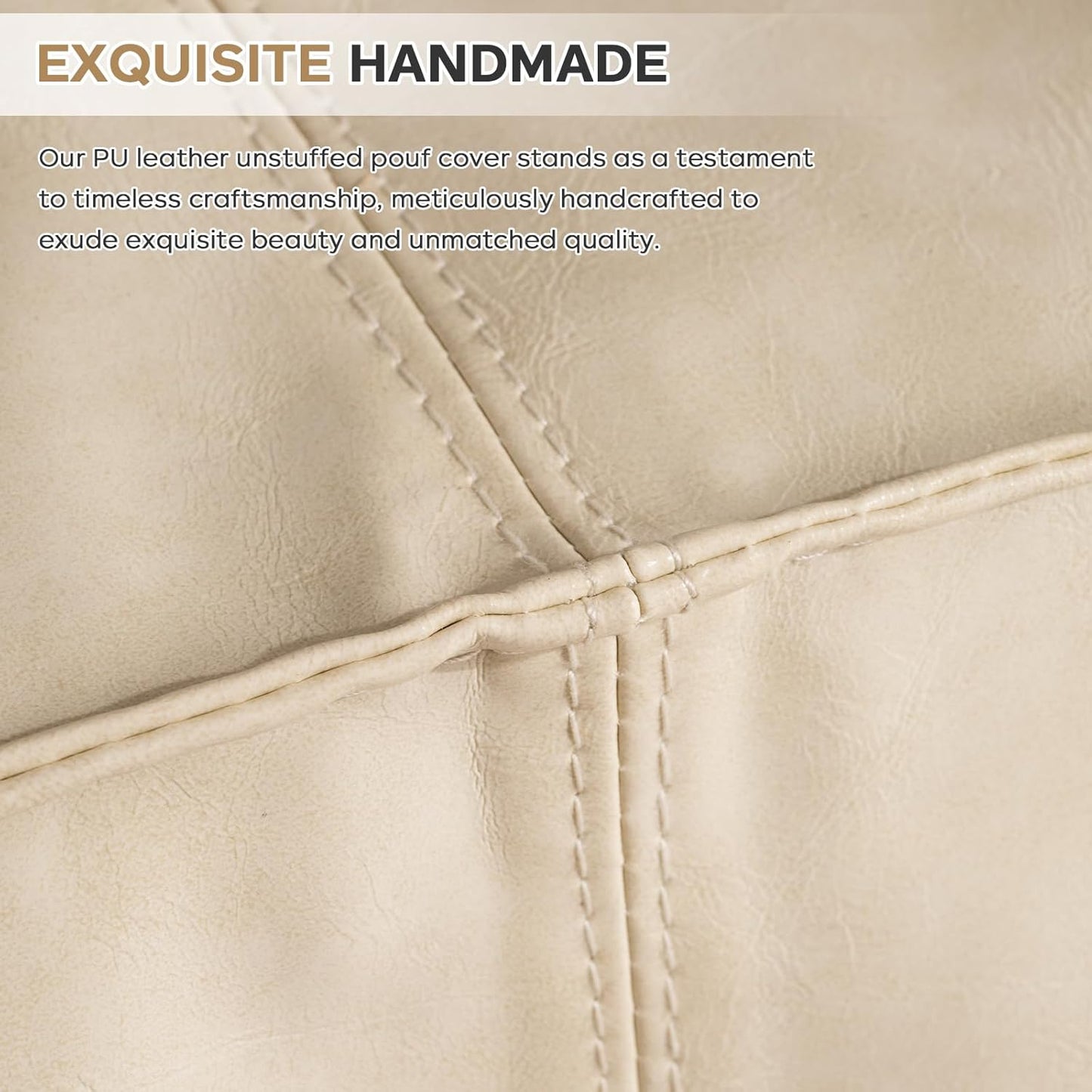 17.7" Square Unstuffed Pouf Ottoman Cover (Only Cover No Filler), Pu Leather Poufs Cube Foot Stool Poofy Ottomans Footrest, Casual Footstool for Living Room, Perfect to Rest Your Feet, Beige