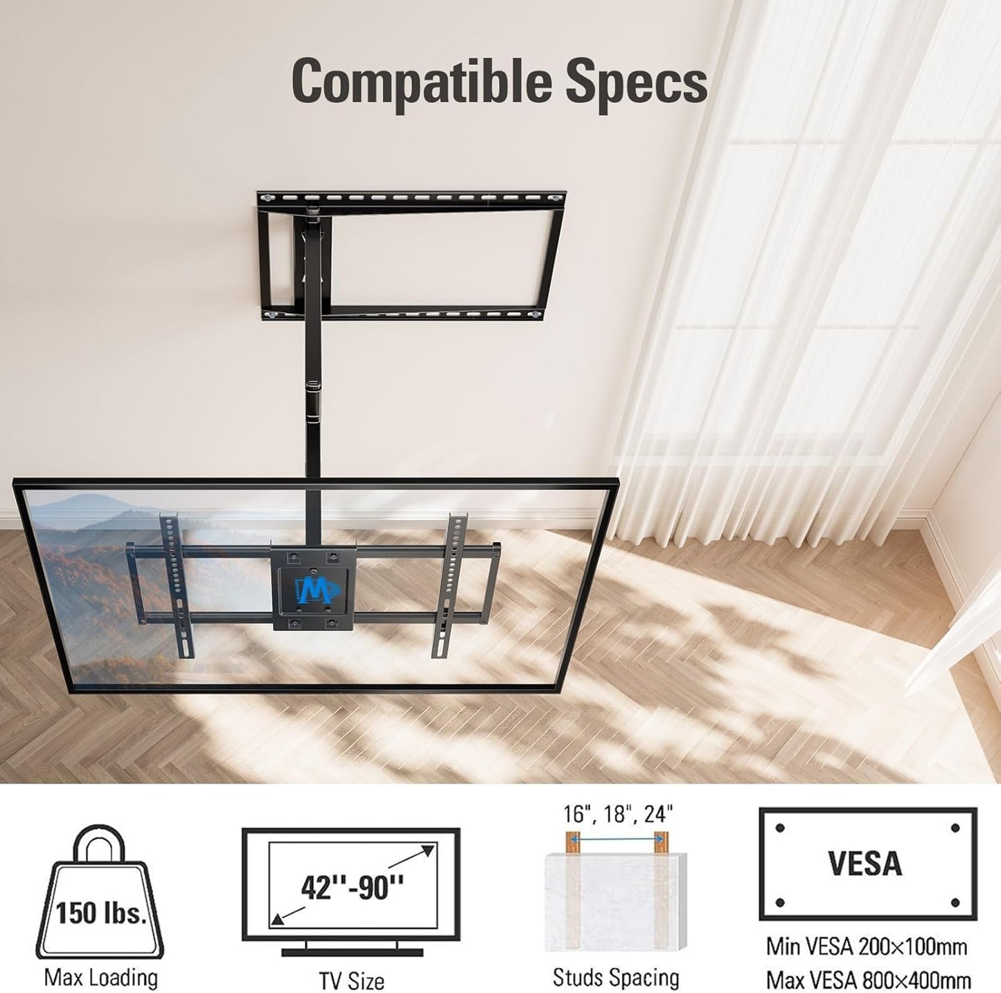 Mounting Dream Long Arm TV Wall Mount for Most 42-90 Inch TV, 40 Inch Extension TV Mount Swivel and Tilt, Full Motion Mount Fits Max VESA 800x400mm, 150 lbs. Loading, 16”,18”, 24” Studs