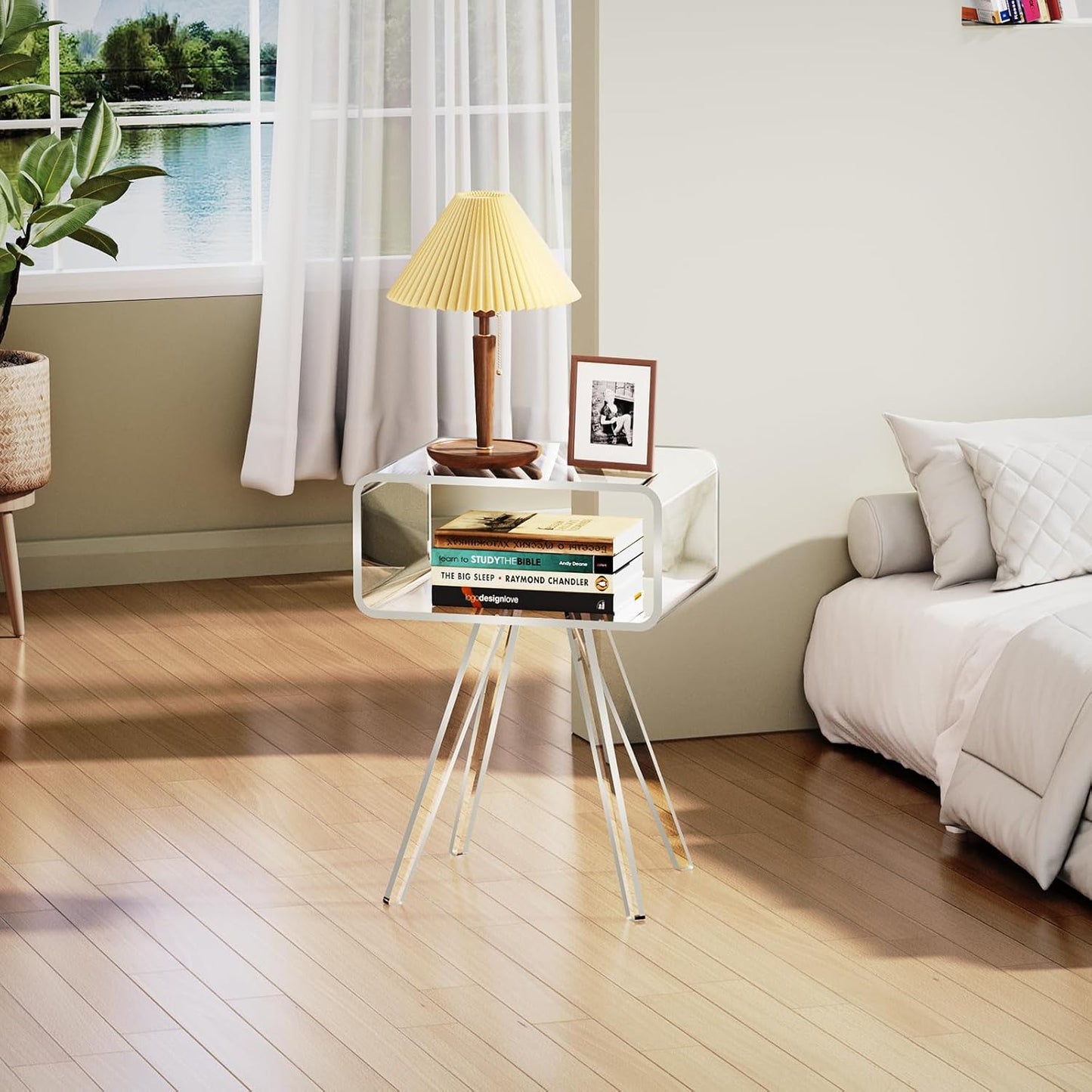 Acrylic Side Table, Acrylic Nightstand Bedside Table for Bedroom (Clear, 16.5'' x 11.8'' x 21.6'')