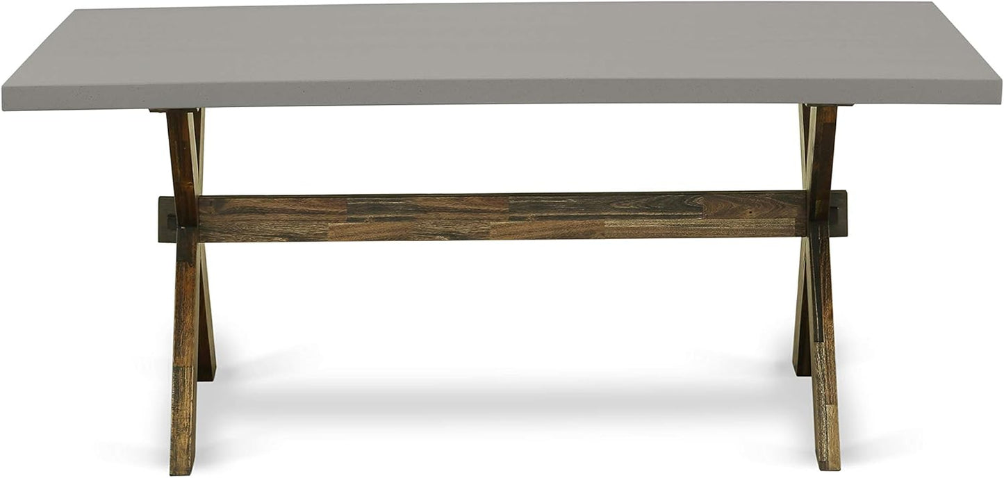 East West Furniture X797MZN32-6 6 Piece Dining Set Contains a Rectangle Dining Room Table with X-Legs and 4 Light Beige Linen Fabric Upholstered Chairs with a Bench, 40x72 Inch, Multi-Color