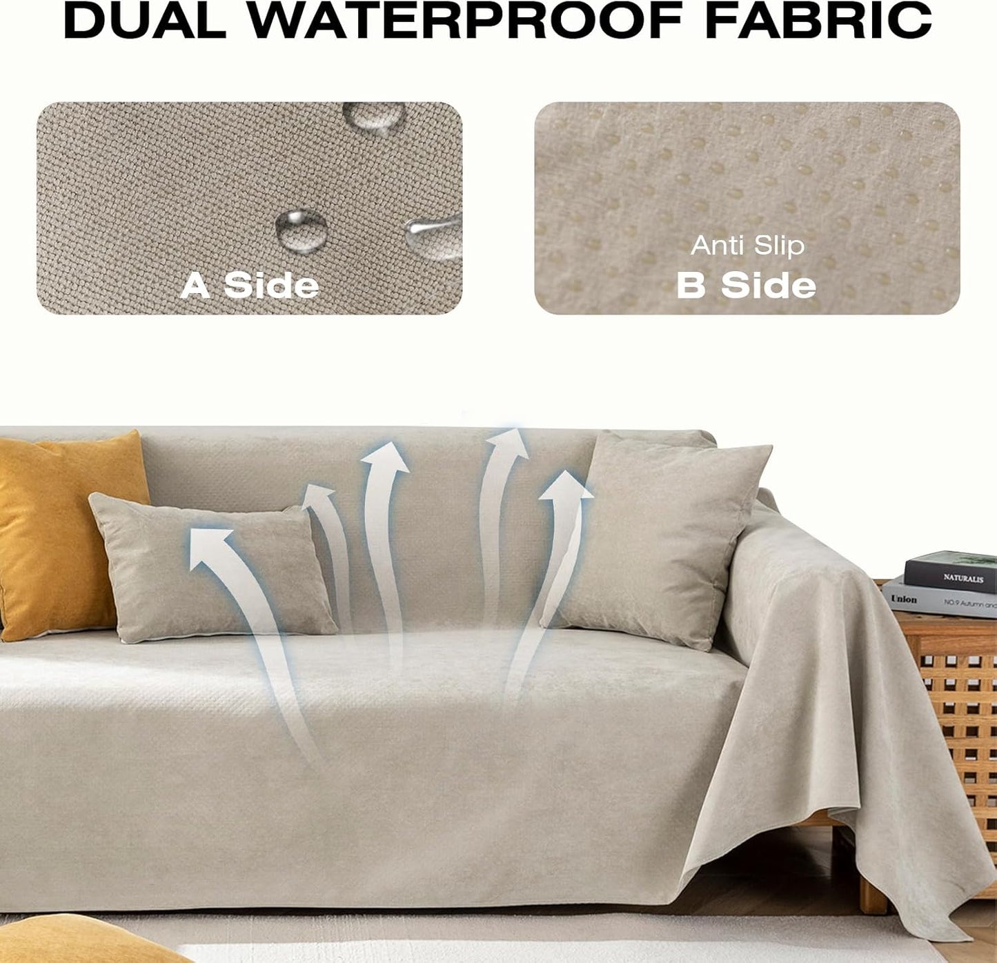 STACYPIK 100% Waterproof Beige Couch Cover, Anti-Scratch Sofa Cover for Dog, Non-Slip Sofa Cover, Furniture Protector for 2 Cushion Couch, Outdoor Water Resistant Loveseat Cover for Sectional-71X118IN