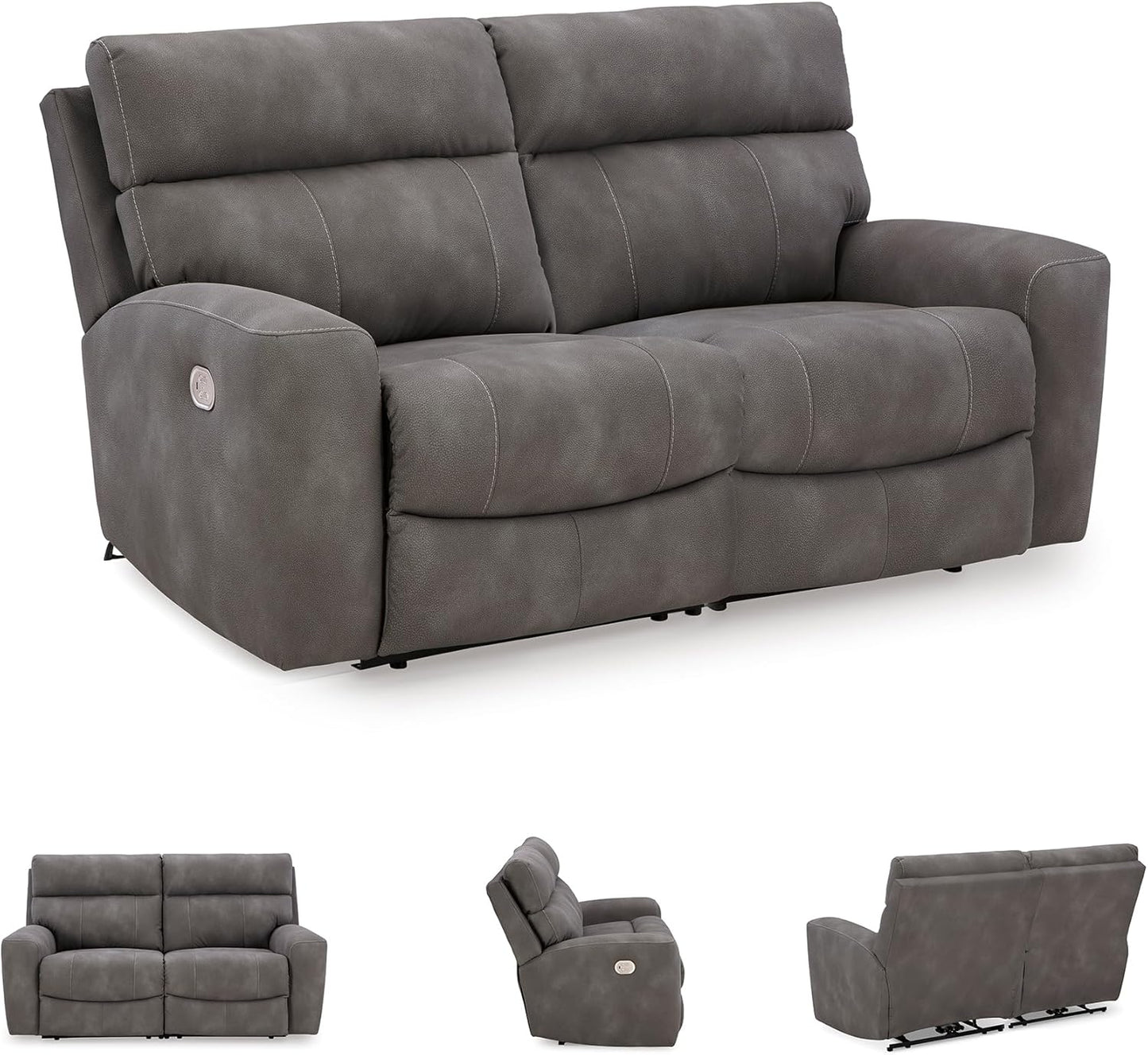 Signature Design by Ashley Next-Gen DuraPella Contemporary Faux Leather Modular Wall Hugger 2-Piece Power Reclining Sectional Loveseat with Adjustable Headrest and USB Ports, Gray