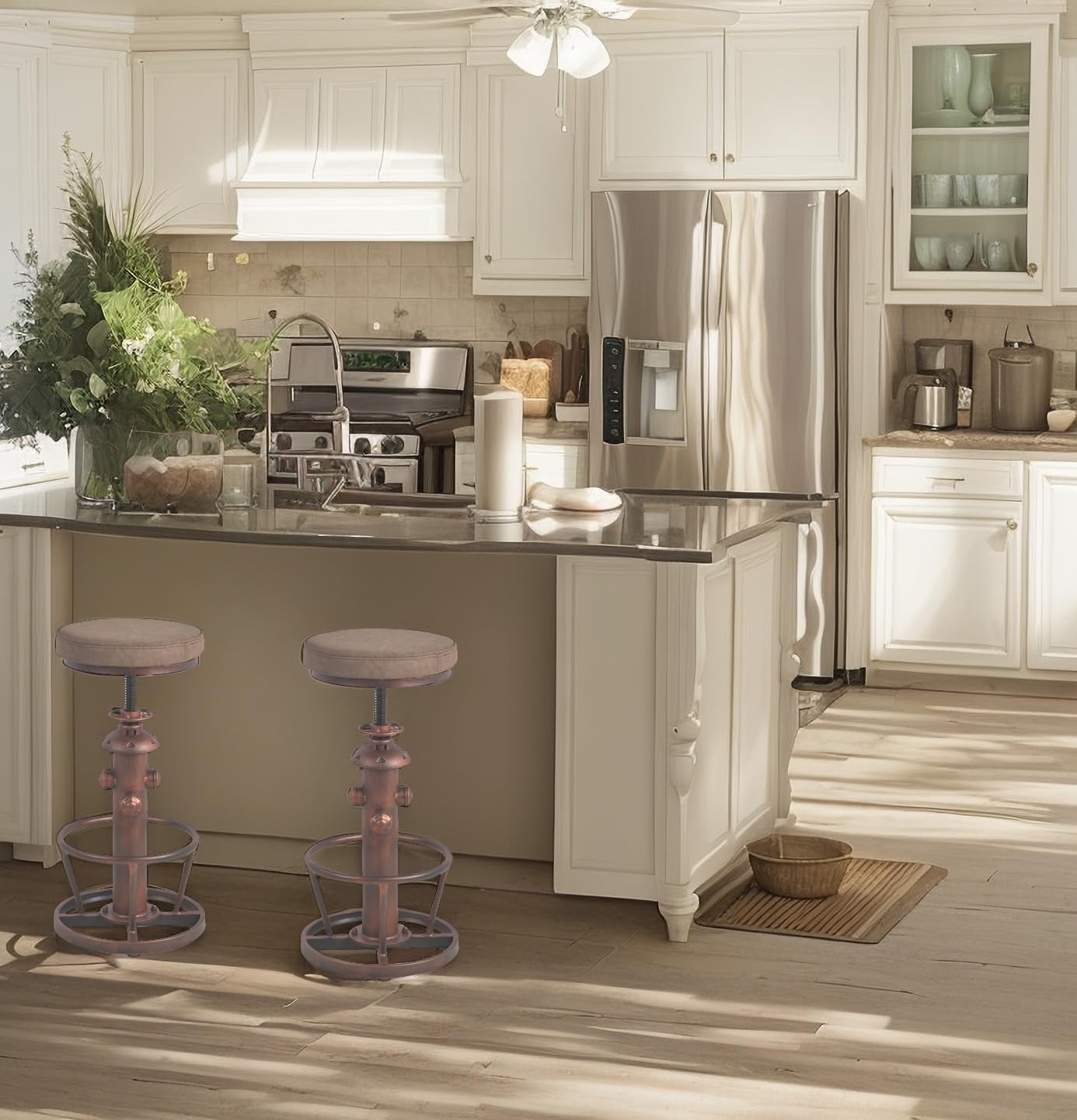 Vintage Swivel Bar Stools-Industrial Counter Height Chairs-Kitchen Dining Office-Soft Pu Top Adjustable 25-31inch