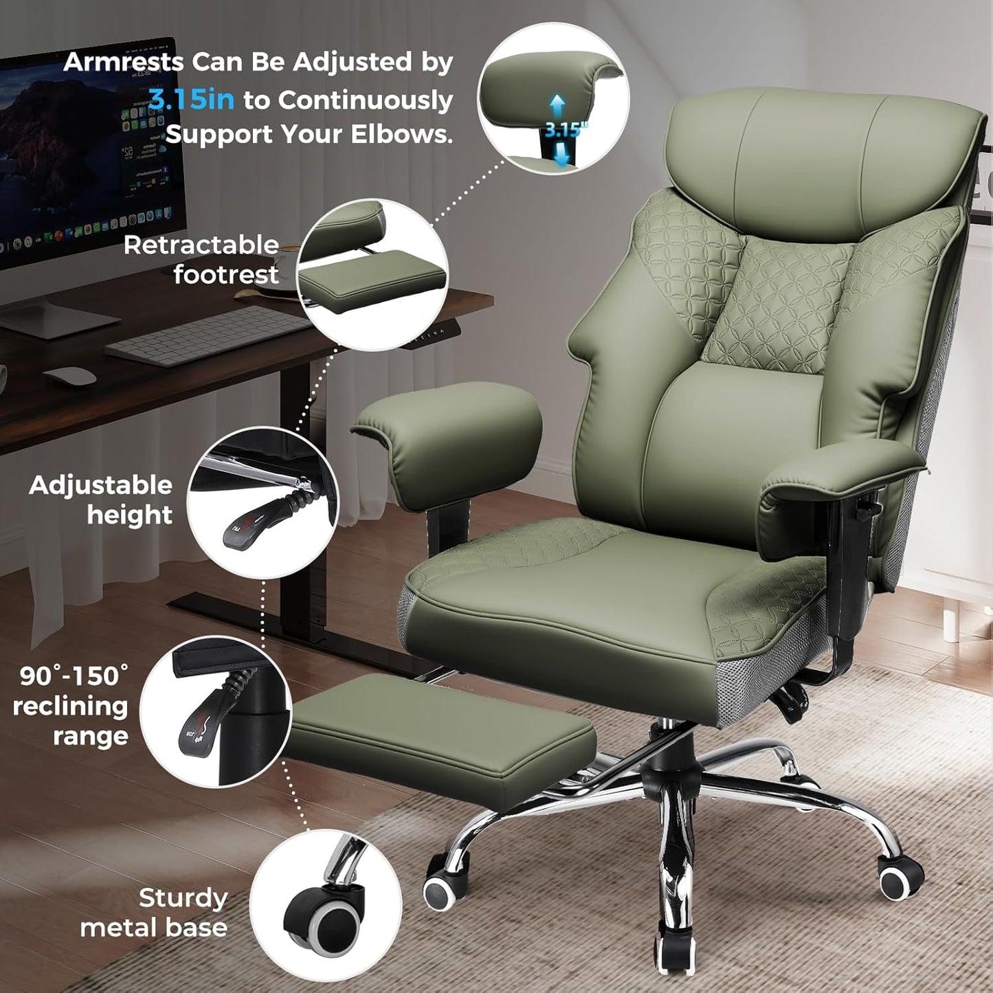 GTRACING Big and Tall Office Chair 400LBS Wide Ergonomic Gaming Chair with Deluxe Embossing Designed Leather with Foot Rest,150°Reclining Adjustable Soft Armrests Pocket Spring Back Support and Pillow
