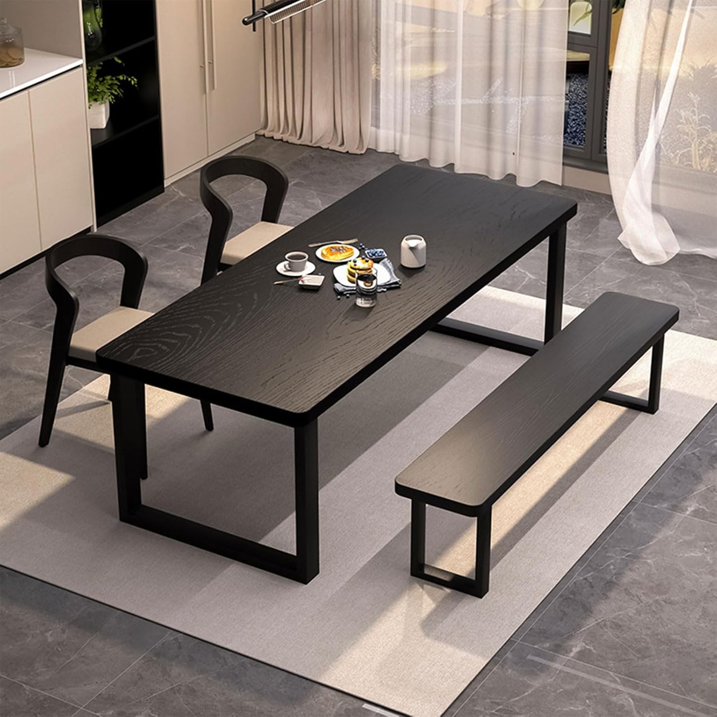 Solid Wood Dining Table for 4-6 People, 55 inch Long Farmhouse Kitchen Dining Table, Rectangular Dining Tables in The Dining Room, Kitchen, and Living Room, Black