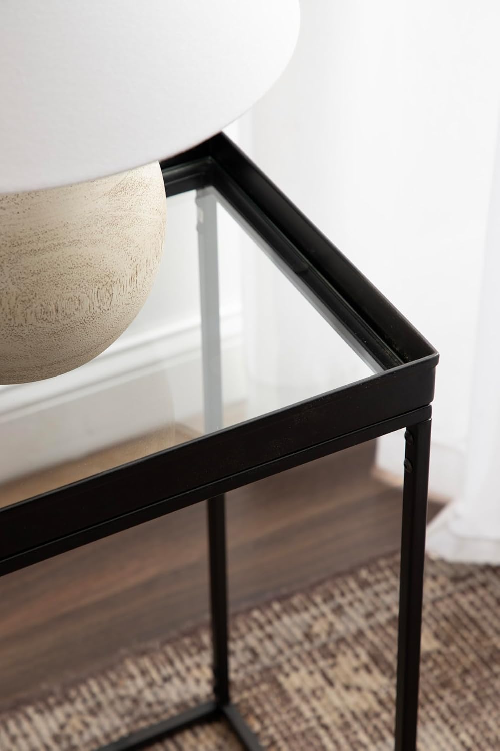 Kate and Laurel Lonsdale Modern Glass Narrow End Table; 18 x 12 x 24; Clear Glass and Black; Decorative Contemporary Glass and Metal Side Table for Use as Bedroom Nightstand or Living Room Accent