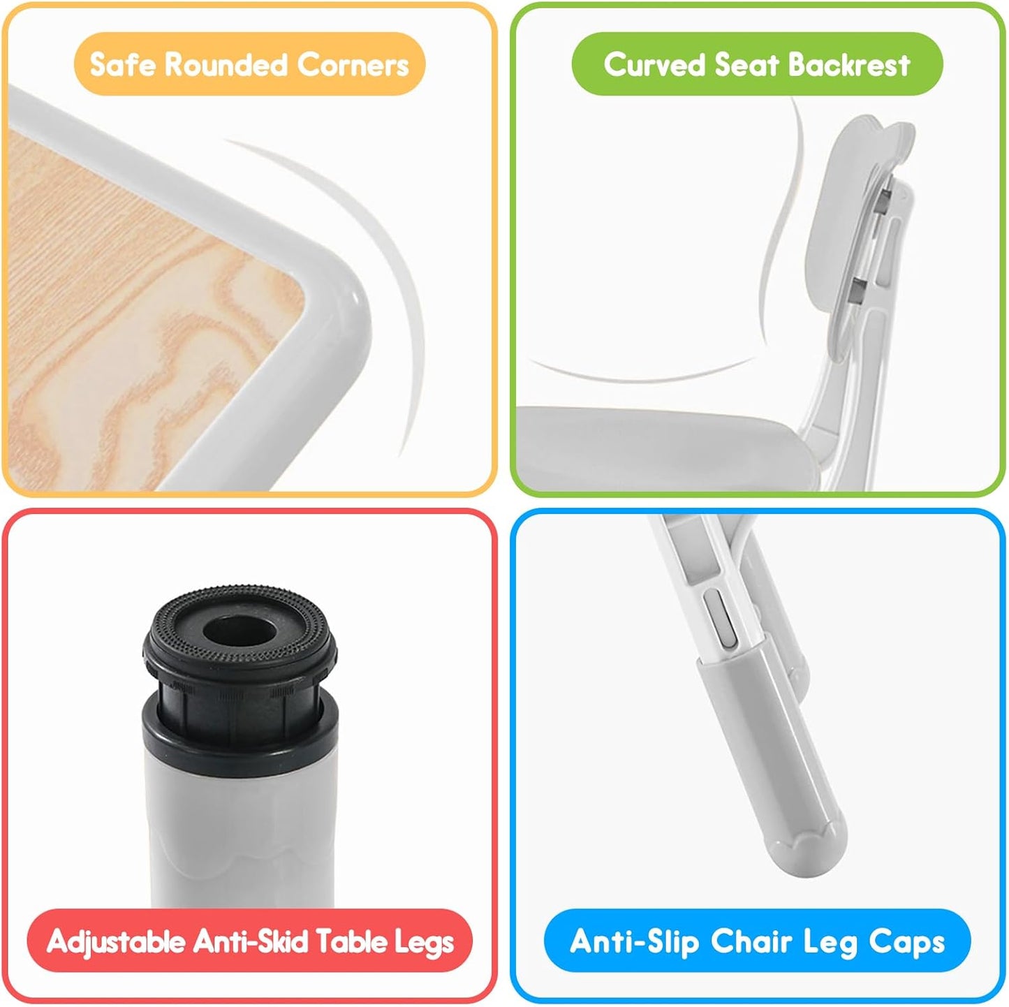 Kids Table & Chair Set with Adjustable Toddler-Safe Non-Slip Legs, Activity & Graffiti-Proof Desktop Ages 3-12